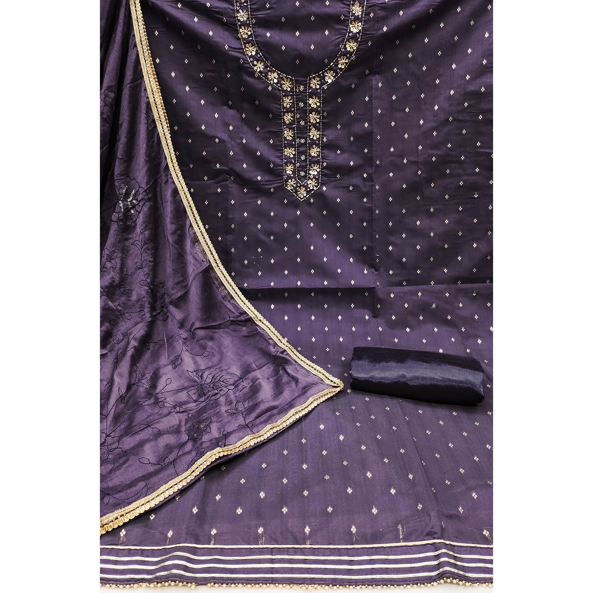 Purple Woven Chanderi Silk Dress Material