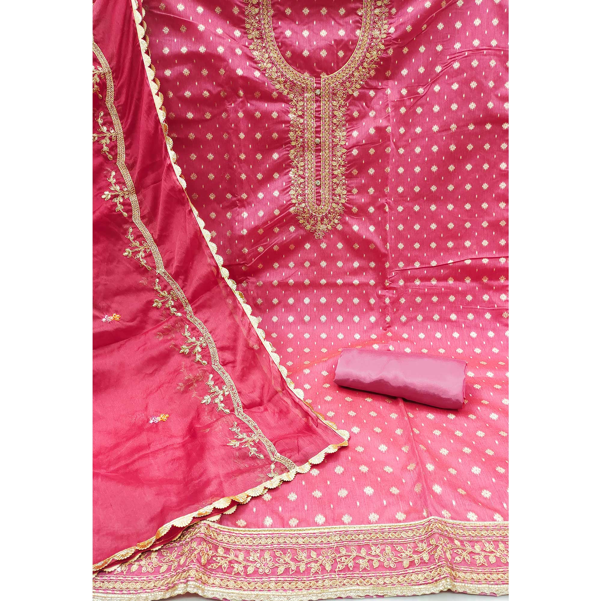 Pink Woven Chanderi Silk Dress Material