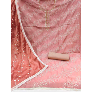 Mauve Embroidered Cotton Blend Dress Material