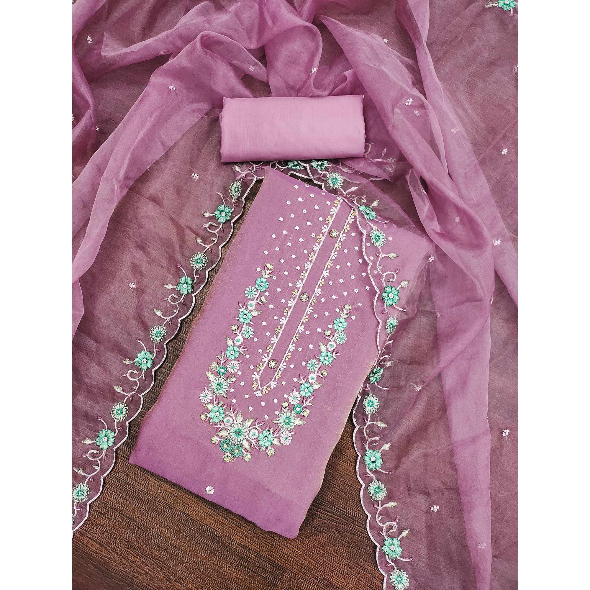 Purple Floral Sequins Embroidered Viscose Dress Material