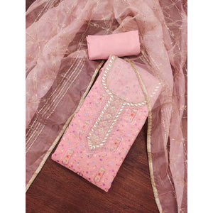 Pink Floral Sequins Embroidery With Handwork Viscose Dress Material