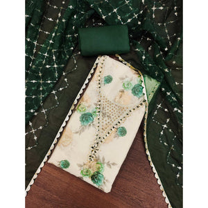 Green Floral Digital Printed With Handwork Viscose Banarasi Dress Material