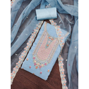 Blue Floral Sequins Embroidery Viscose Dress Material