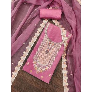 Pink Floral Sequins Embroidery Viscose Dress Material