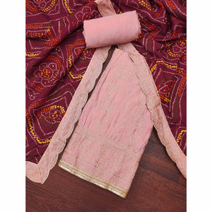Peach Cotton Silk Dress Material Embellished With Elegant Floral Hand Embroidery Work