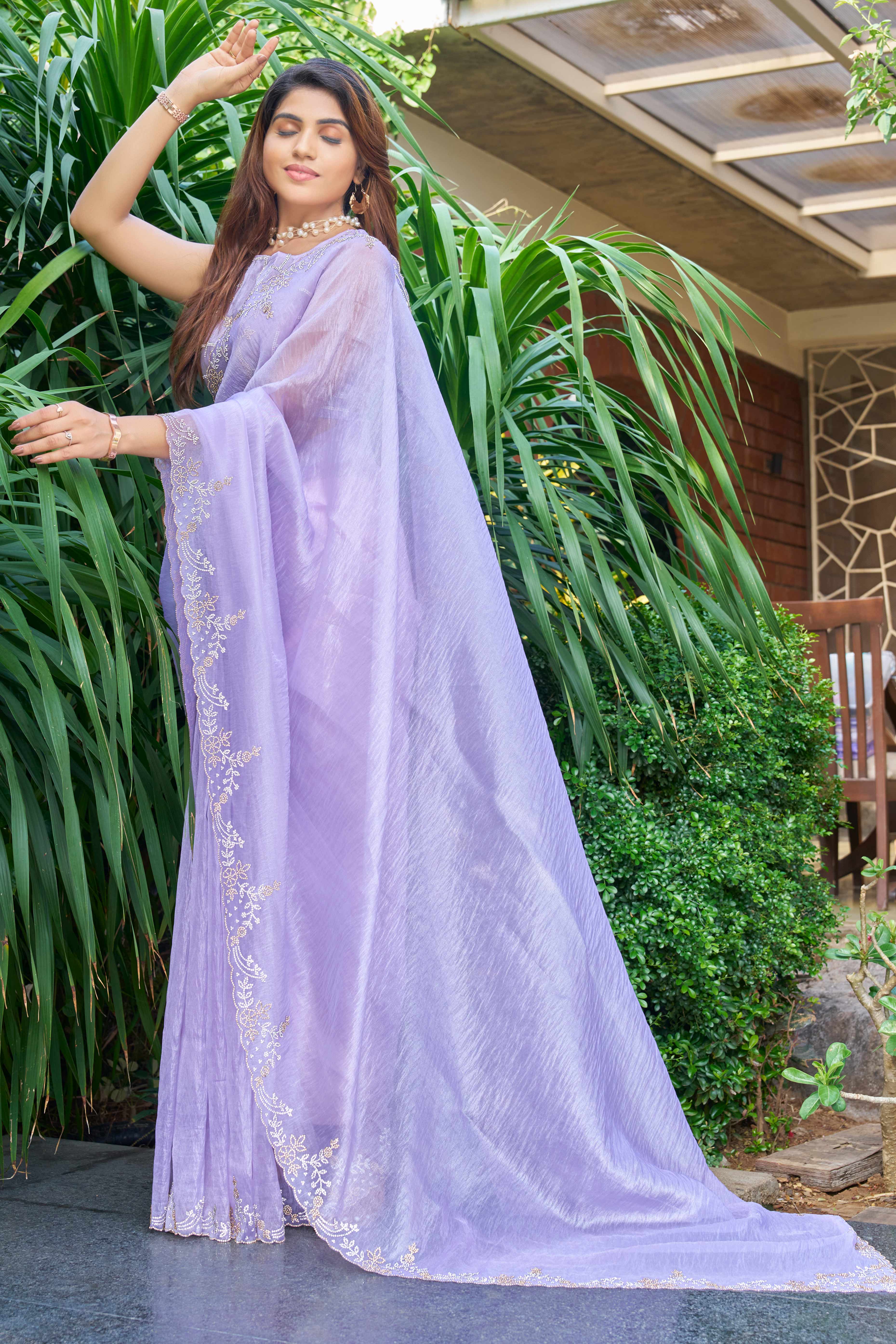Lavender Ethereal Organza Saree Adorned with Crystal Embellishments