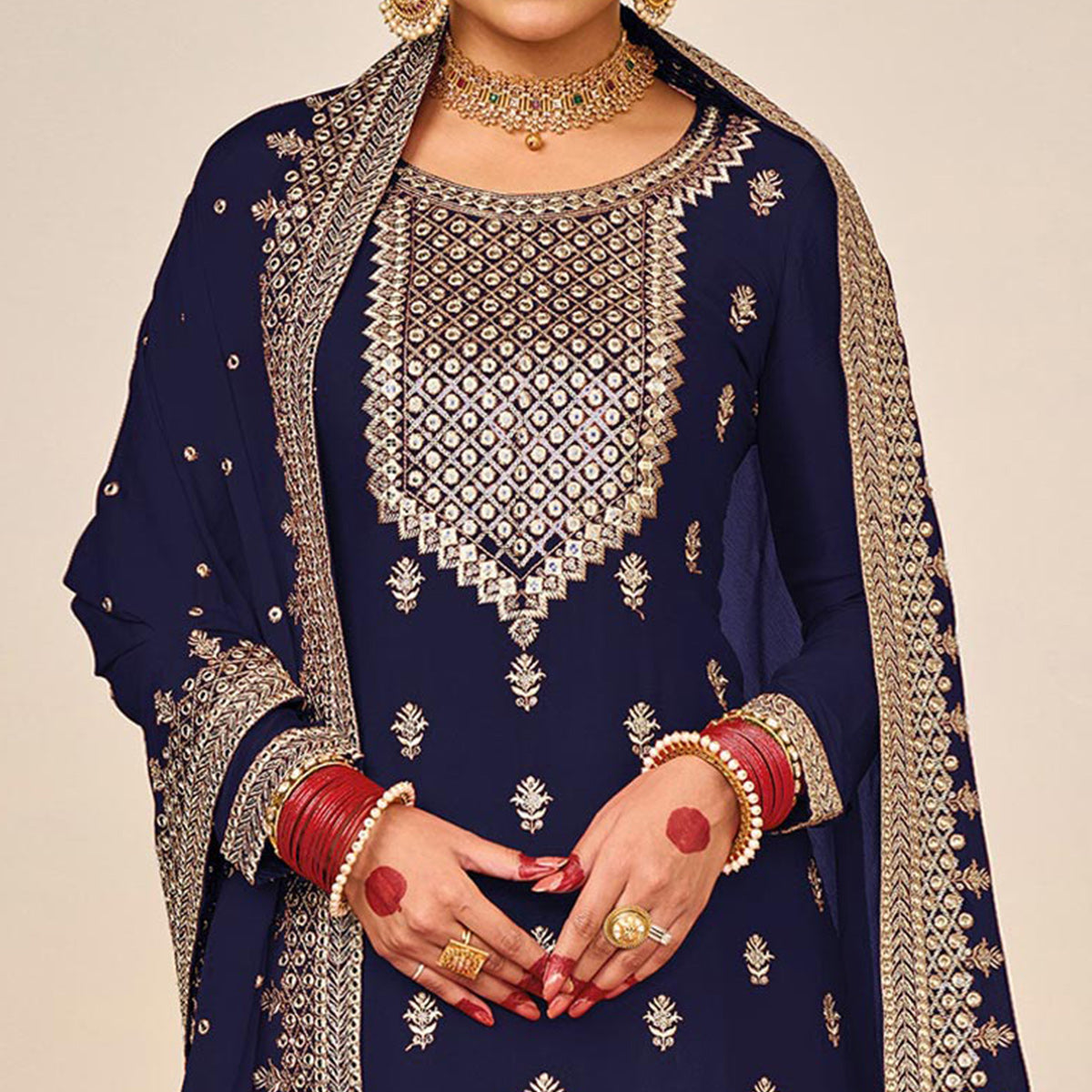 Blue Floral Embroidered Georgette Semi Stitched Dress Material