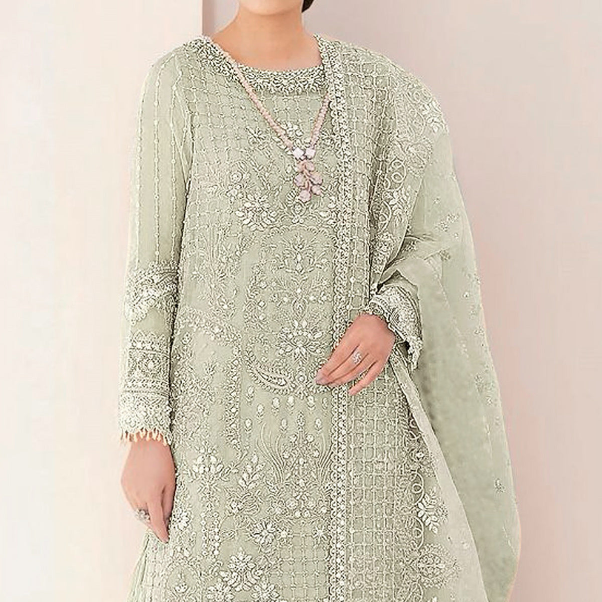 Green Sequins Embroidered Georgette Sharara Suit