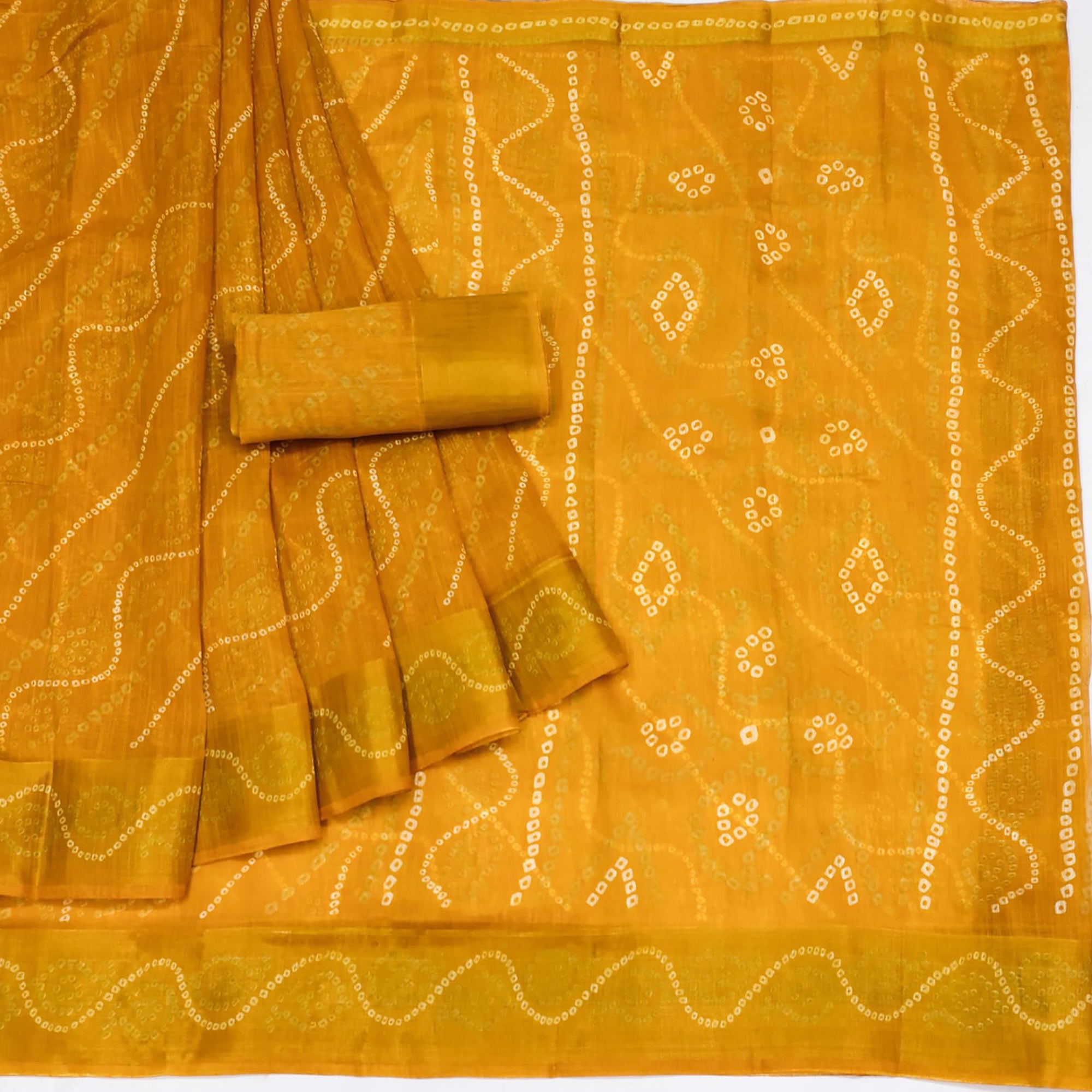 Yellow Bandhani Printed Cotton Blend Saree