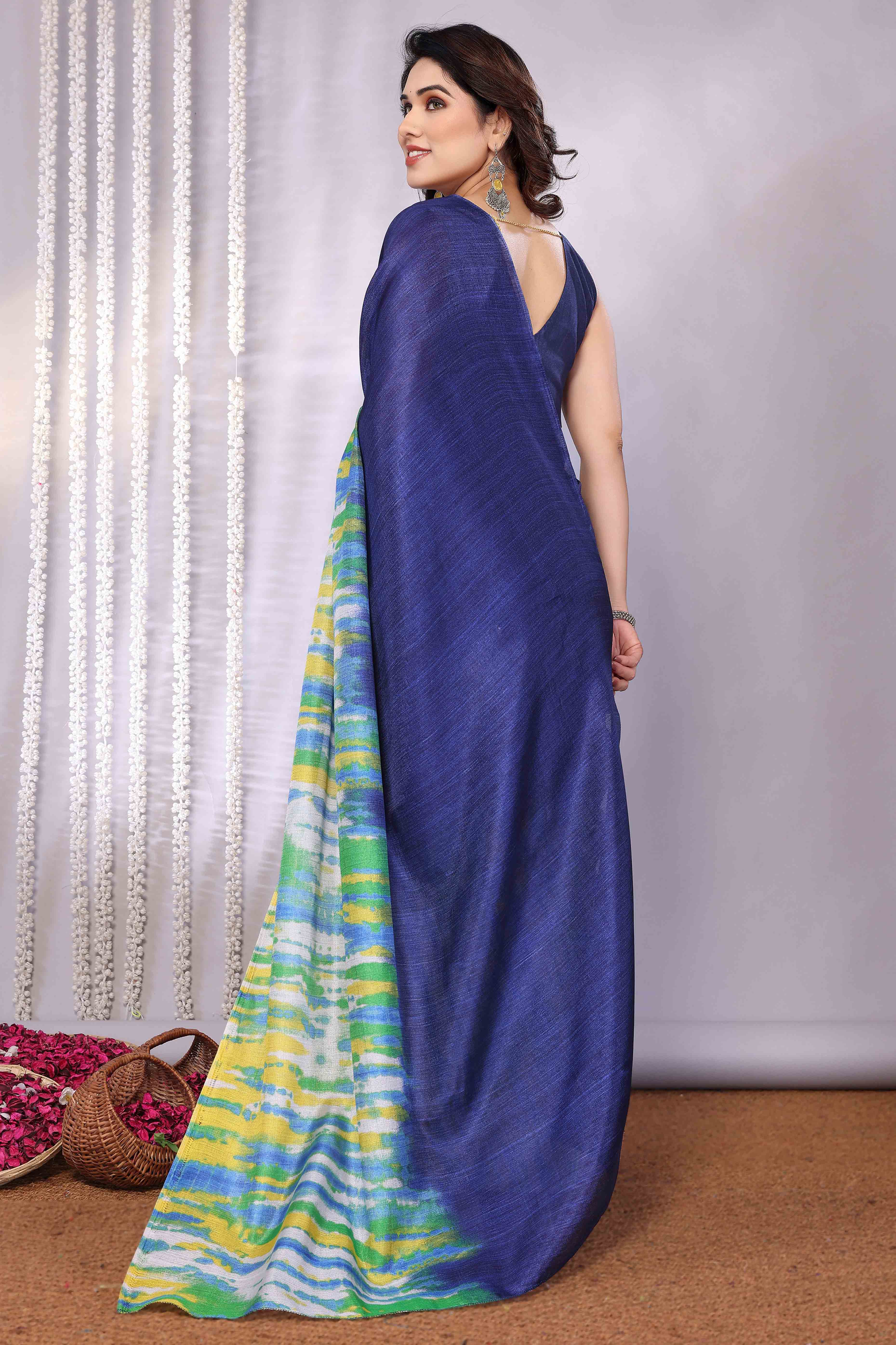 Dark Blue Abstract Printed Khaadi Saree