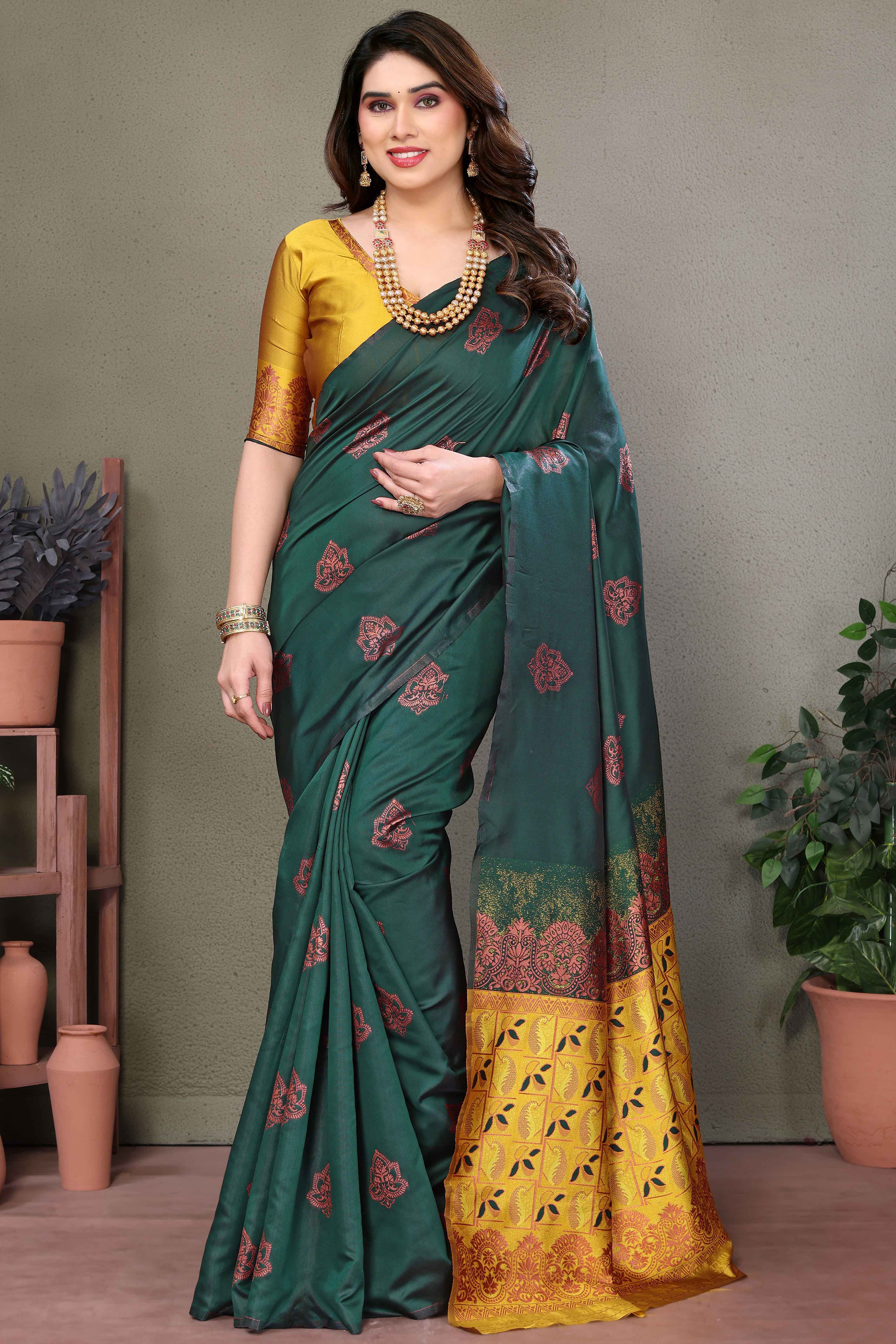 Green Floral Woven Banarasi Silk Saree