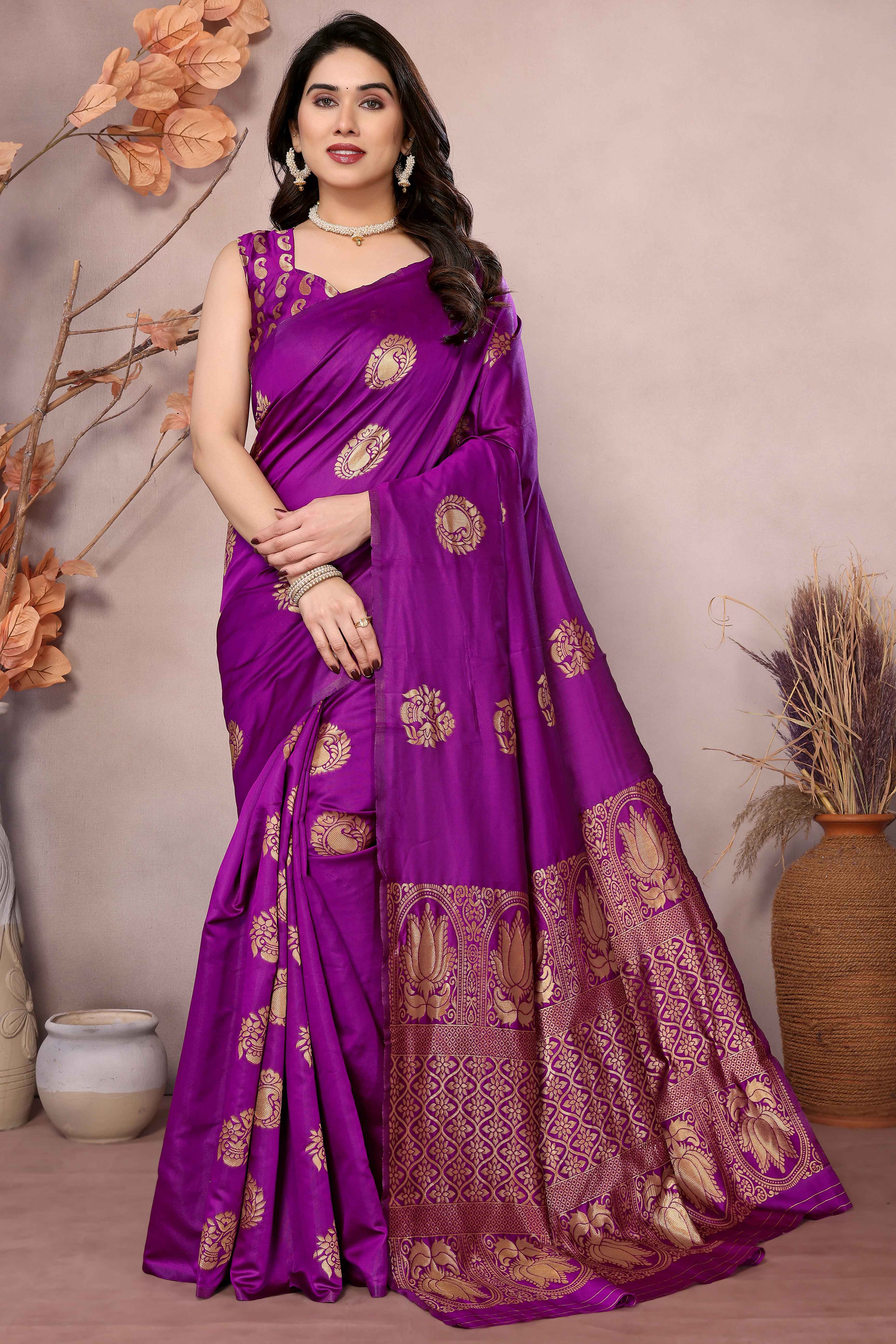 Magenta Floral Woven Banarasi Silk Saree