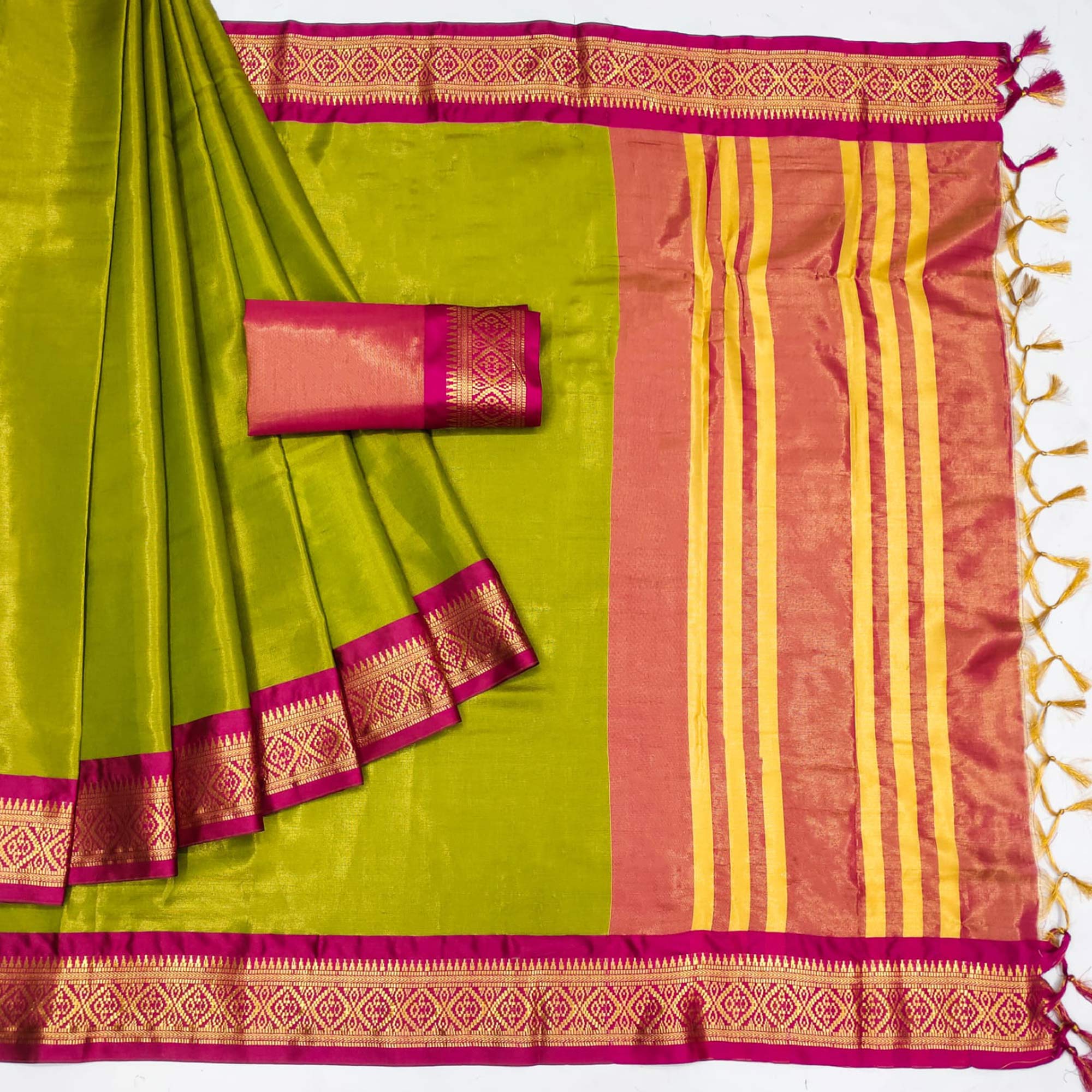 Mehendi Green Woven Cotton Silk Saree