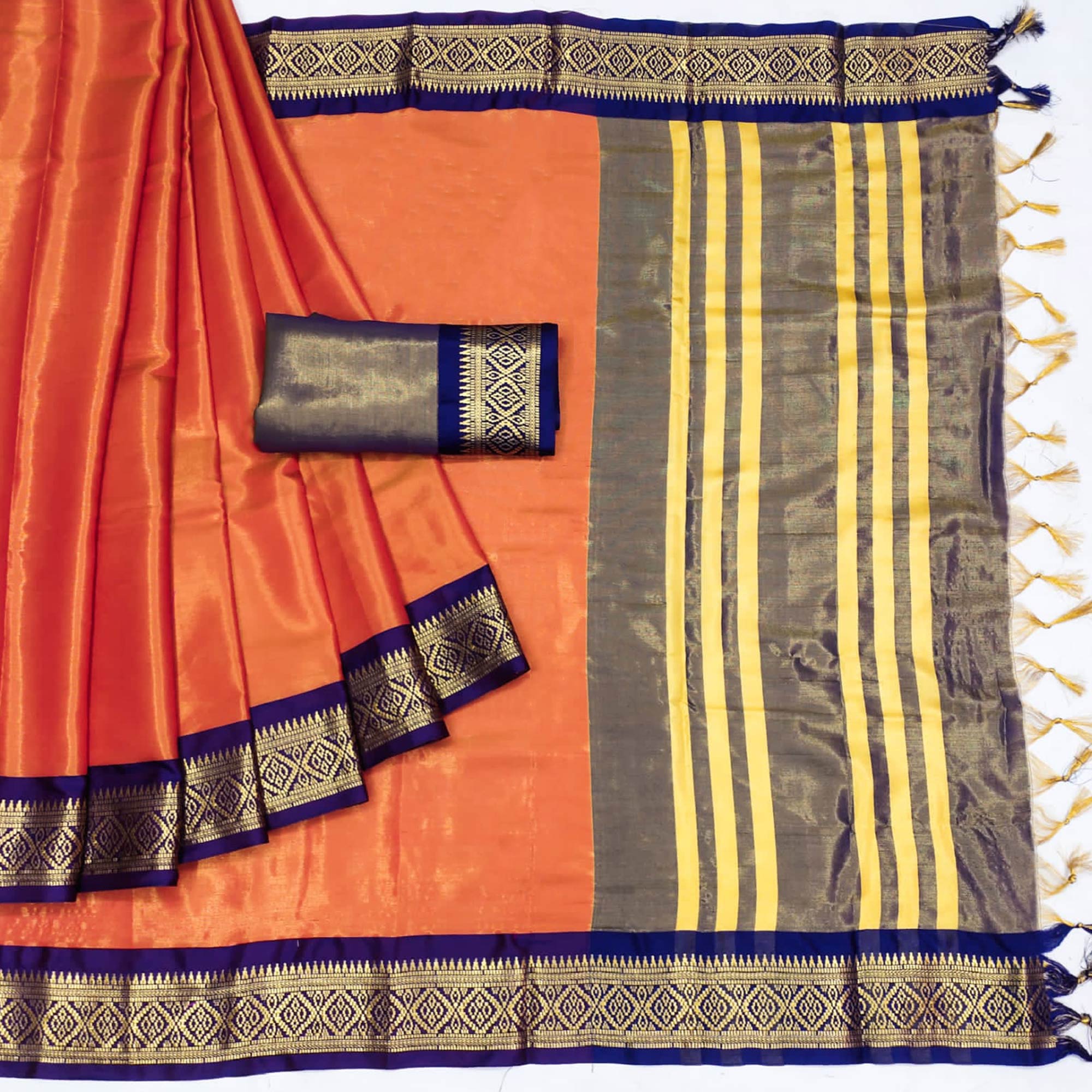 Orange Woven Cotton Silk Saree