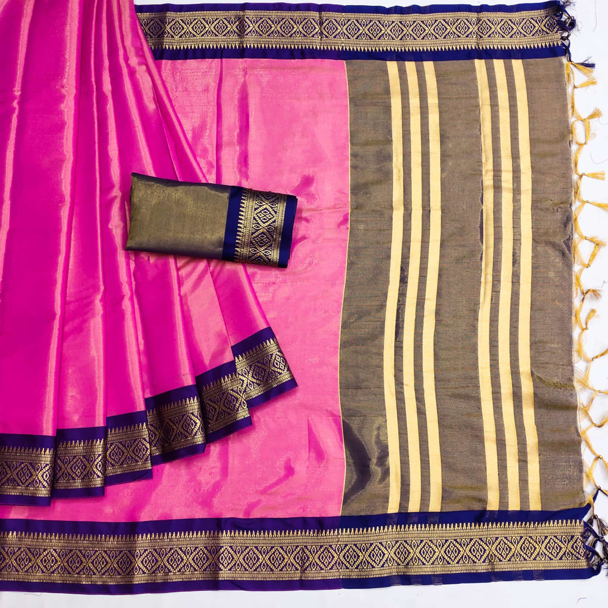 Pink Woven Cotton Silk Saree