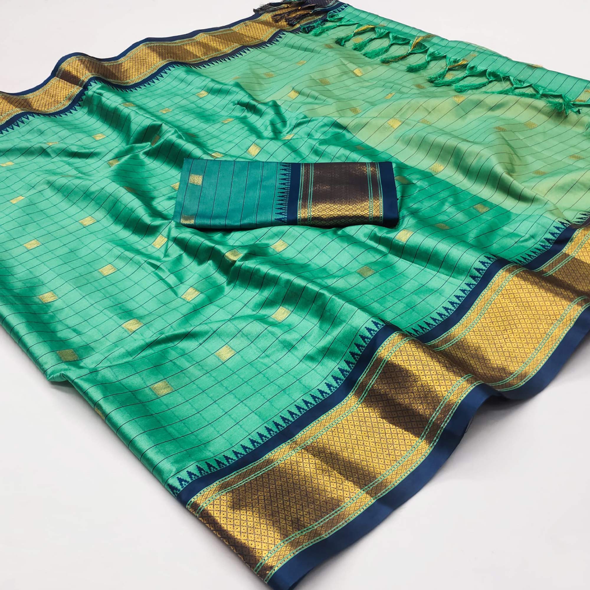 Rexona Green Woven Cotton Silk Saree With Tassels