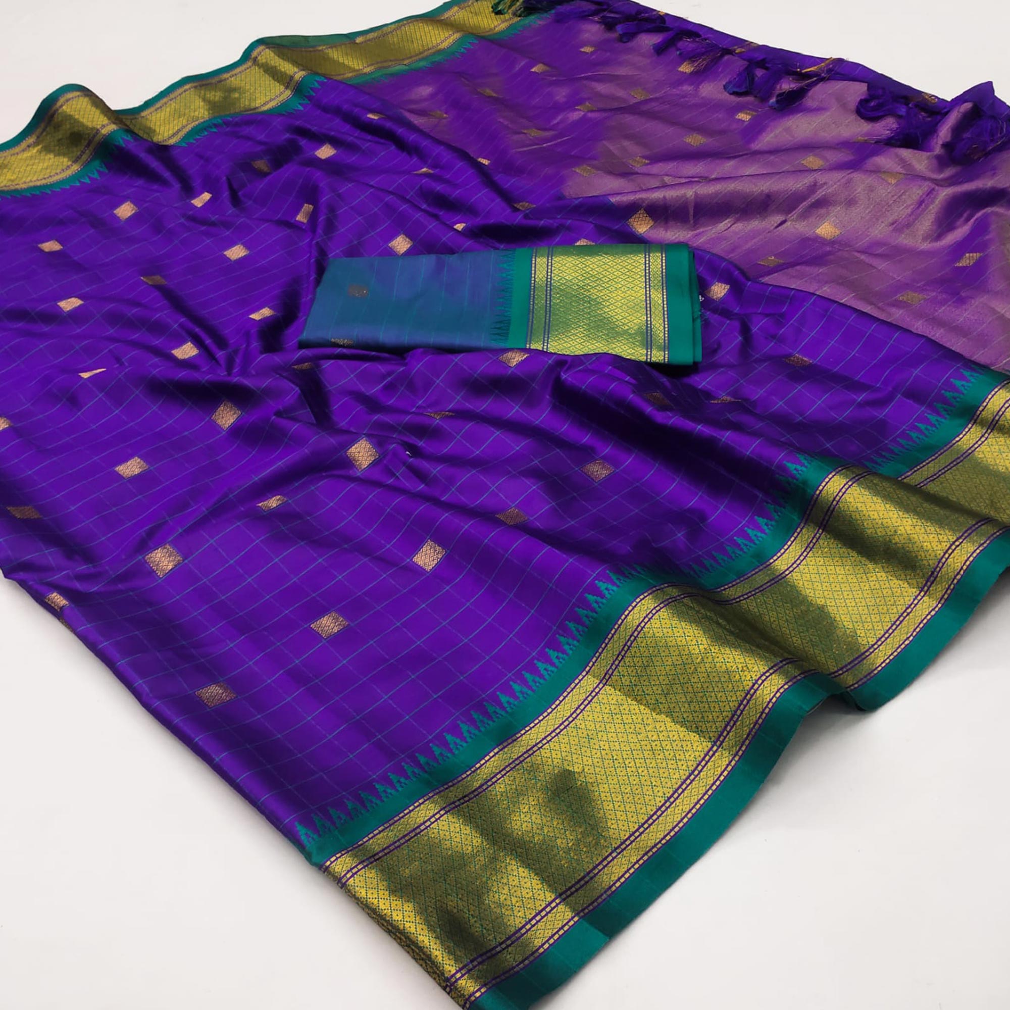 Violet Woven Cotton Silk Saree With Tassels