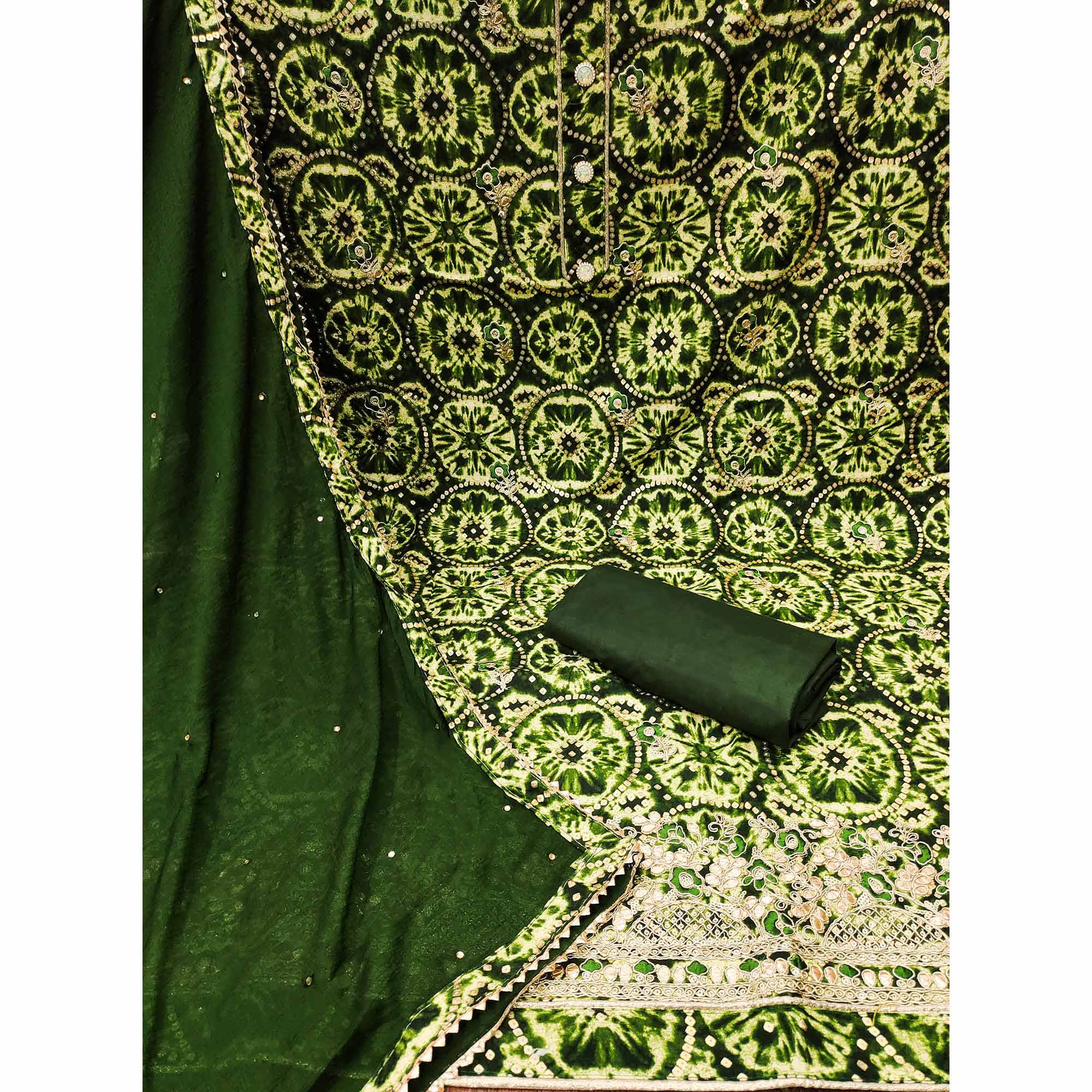 Green Foil Printed Rayon Dress Material