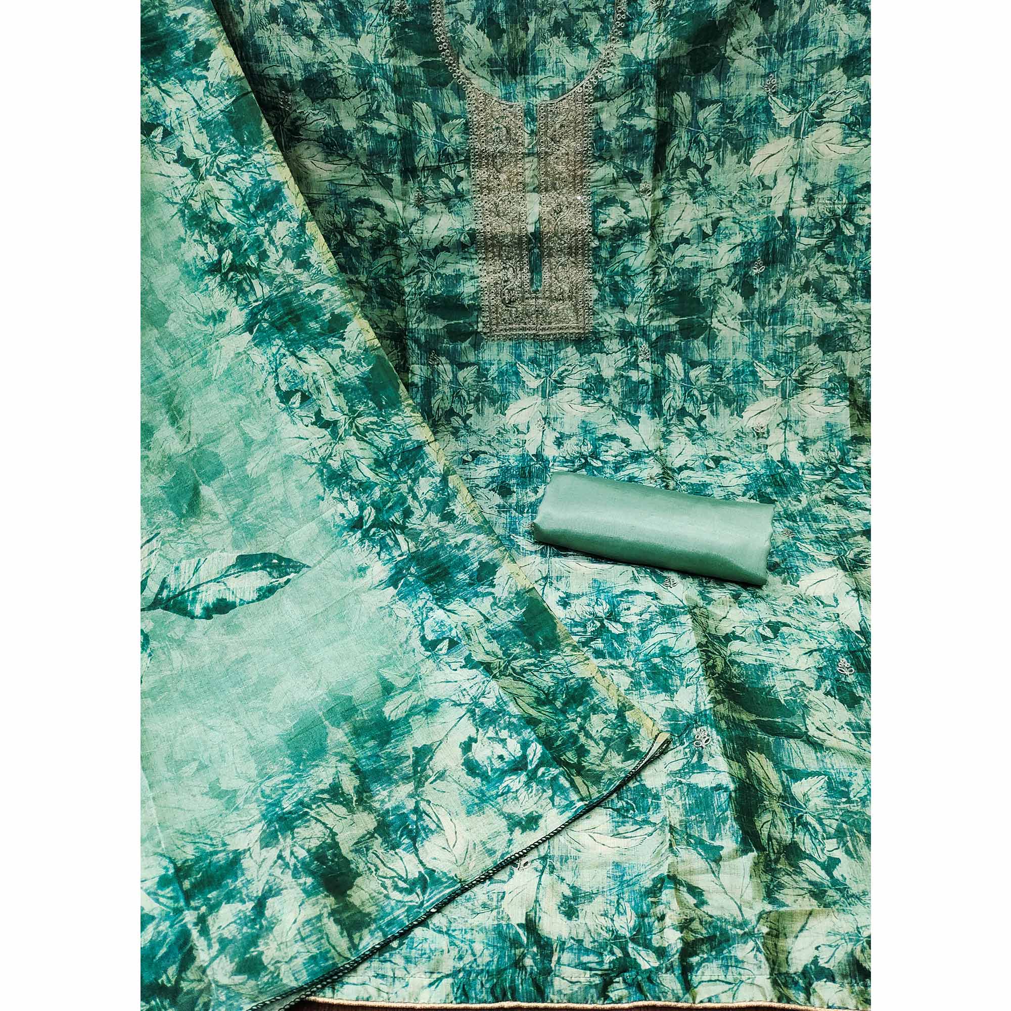 Blue Printed Cotton Silk Dress Material