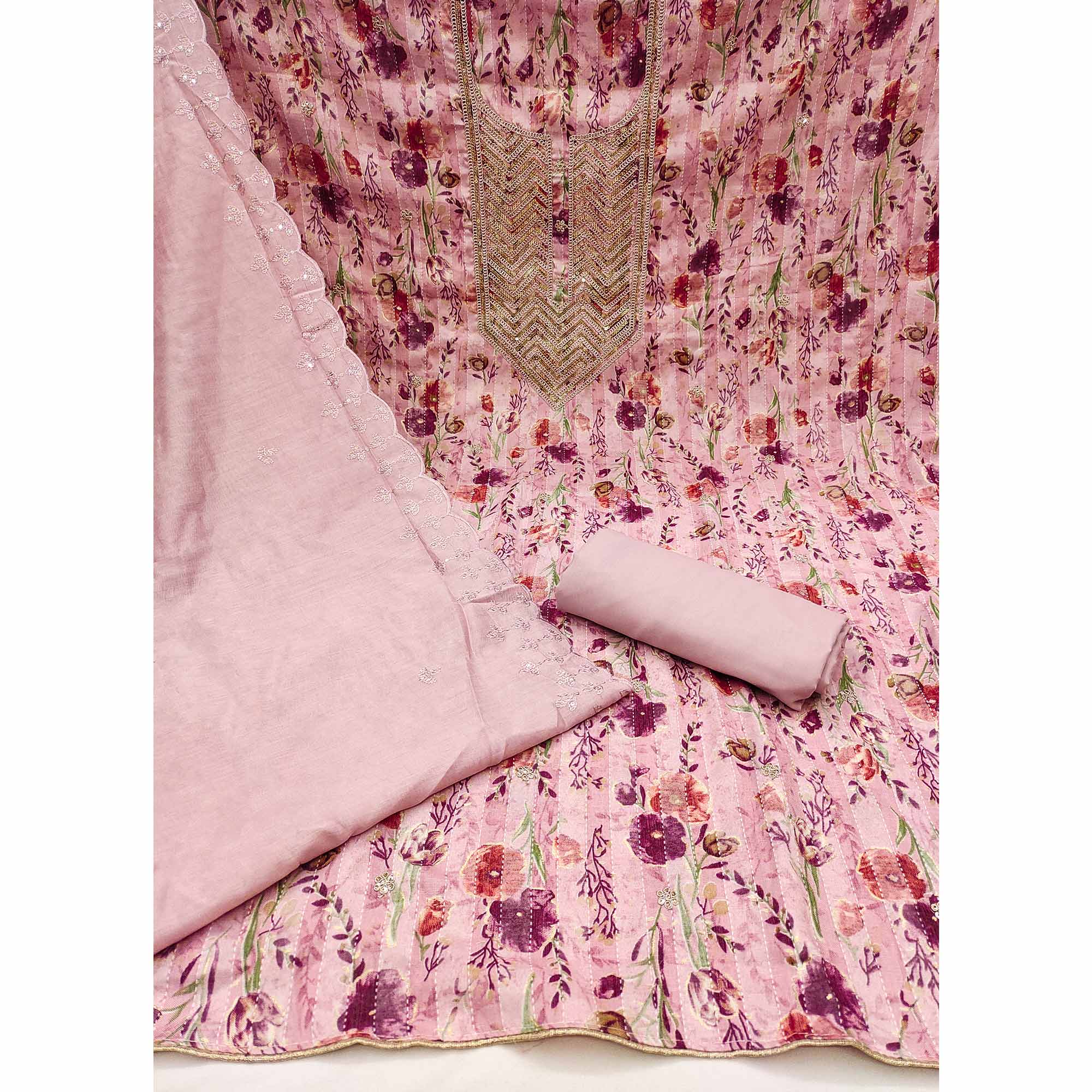 Pink Floral Printed Pure Cotton Dress Material