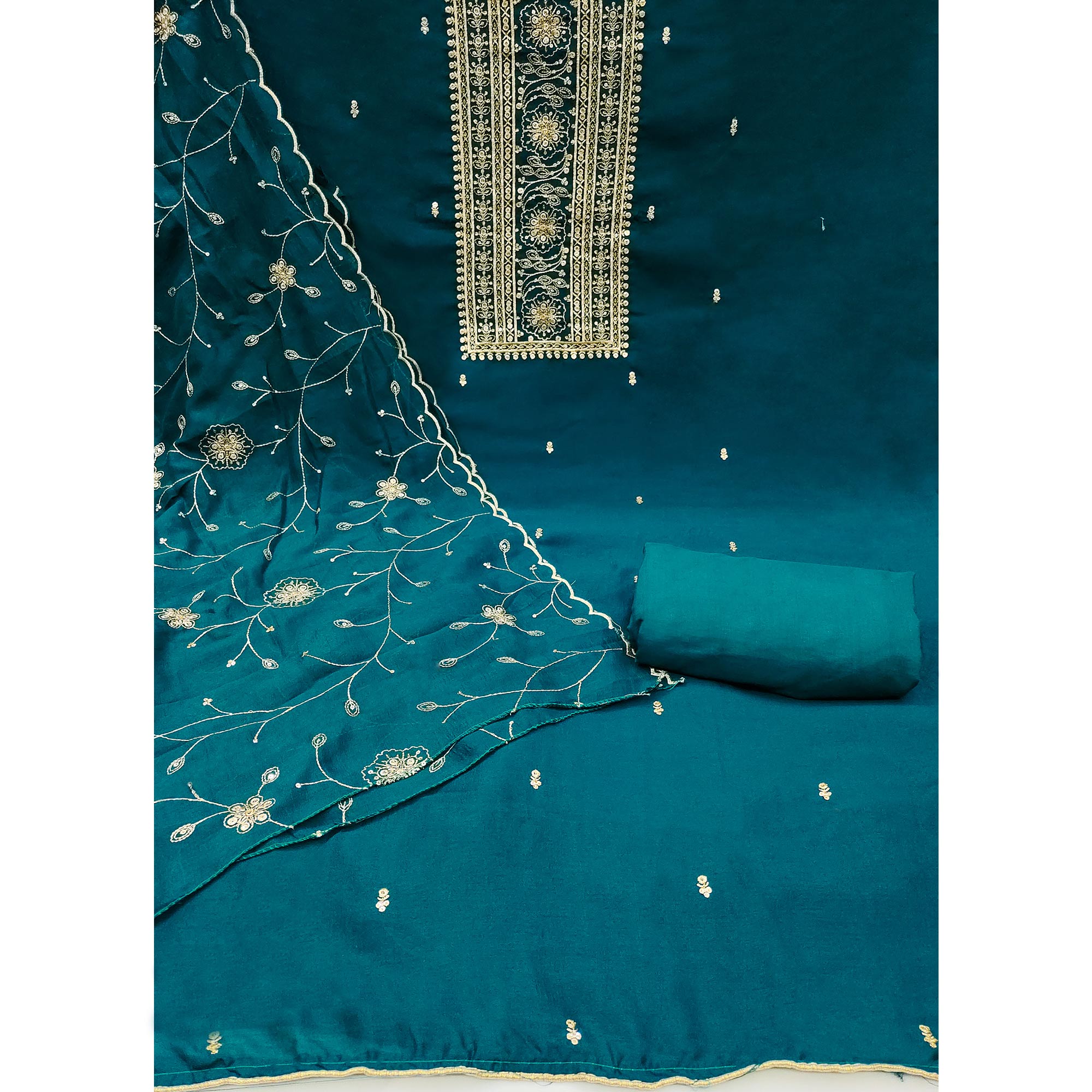 Morpich Sequins Embroidered Chinon Dress Material