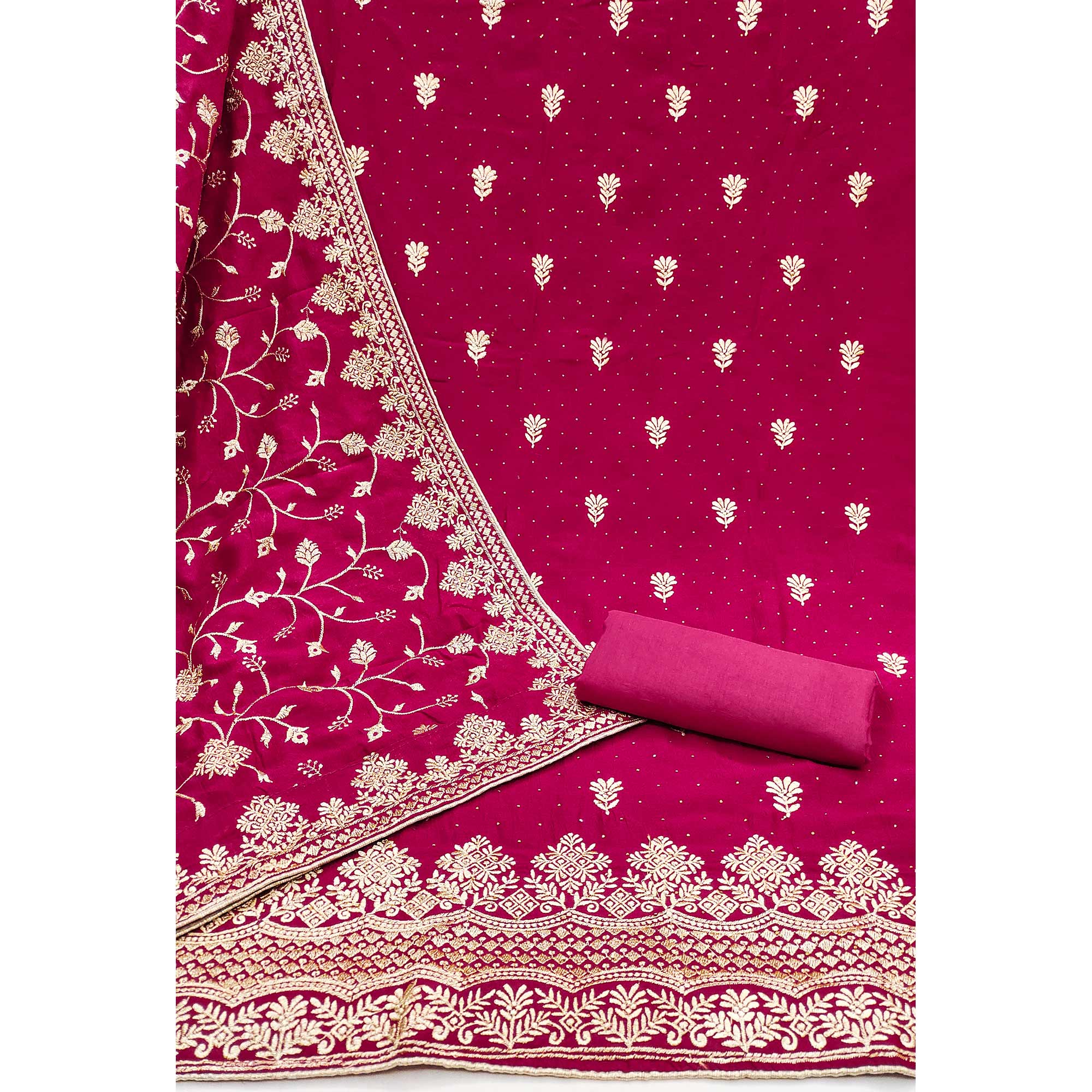 Pink Embroidered Chinon Dress Material