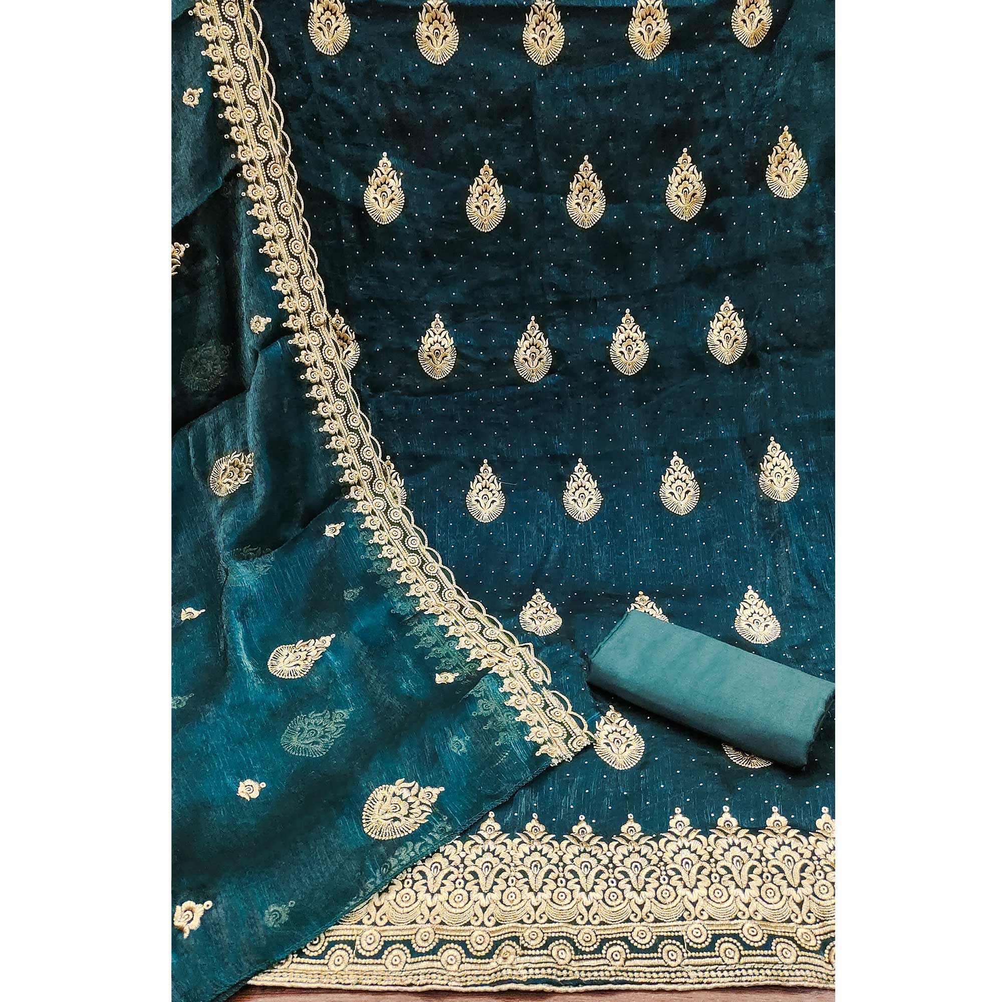 Morpich Embroidery With Stonework Mulberry Dress Material