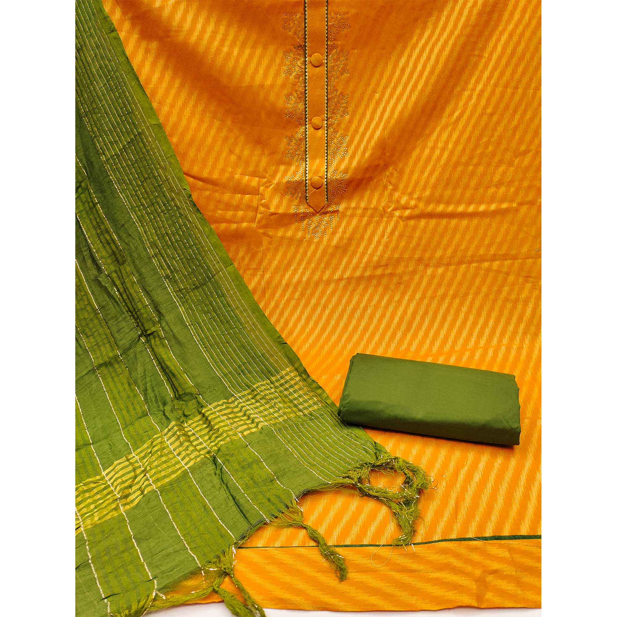 Mustard Woven Cotton Blend Unstitched Dress Material