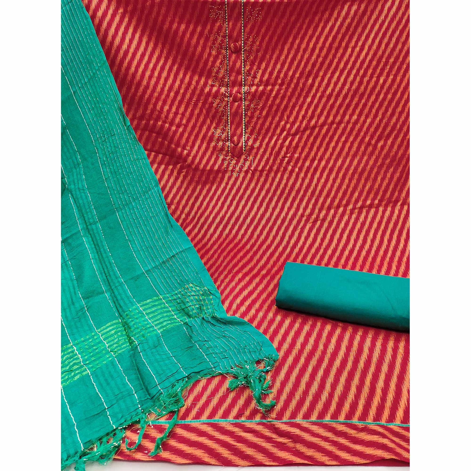 Pink Woven Cotton Blend Unstitched Dress Material