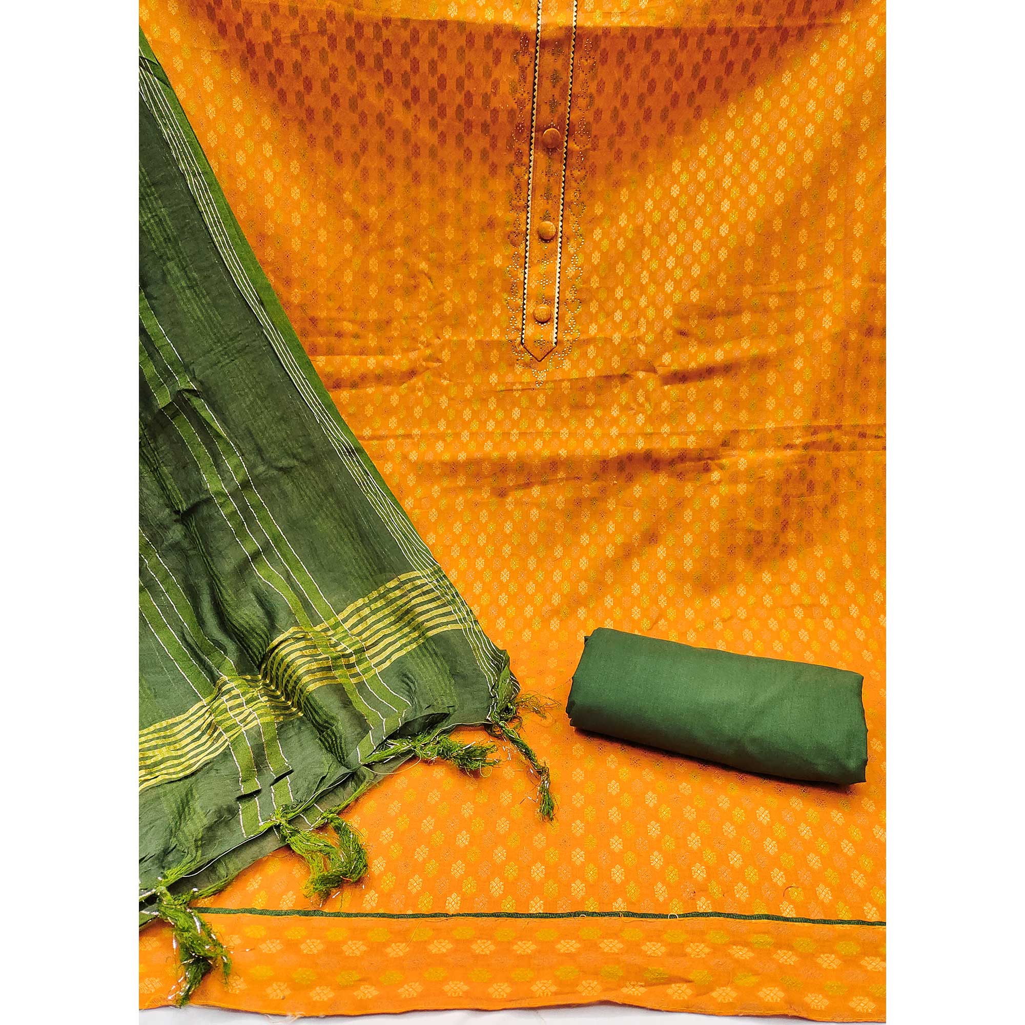 Mustard Woven Cotton Blend Unstitched Dress Material