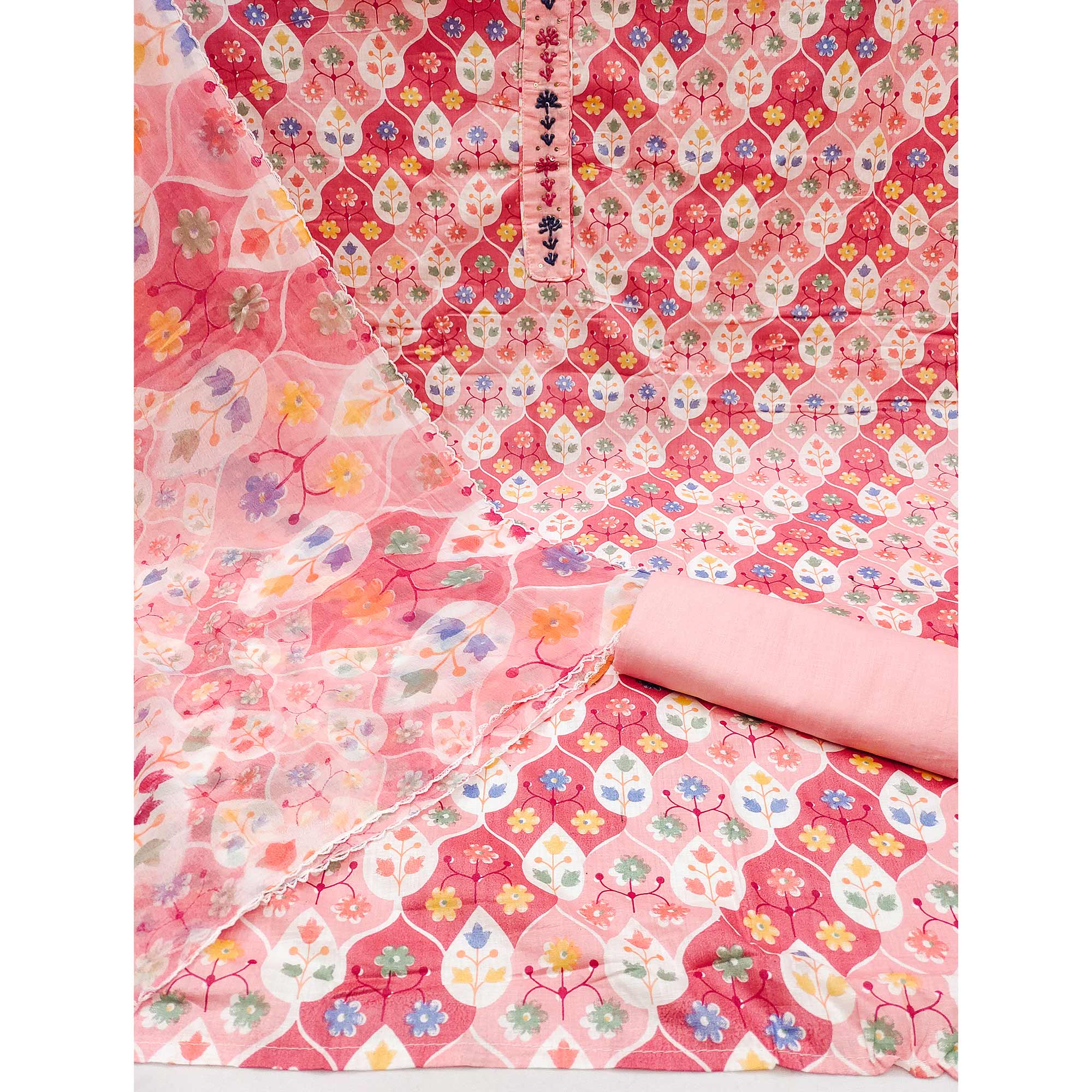 Peach Floral Printed Pure Cotton Dress Material