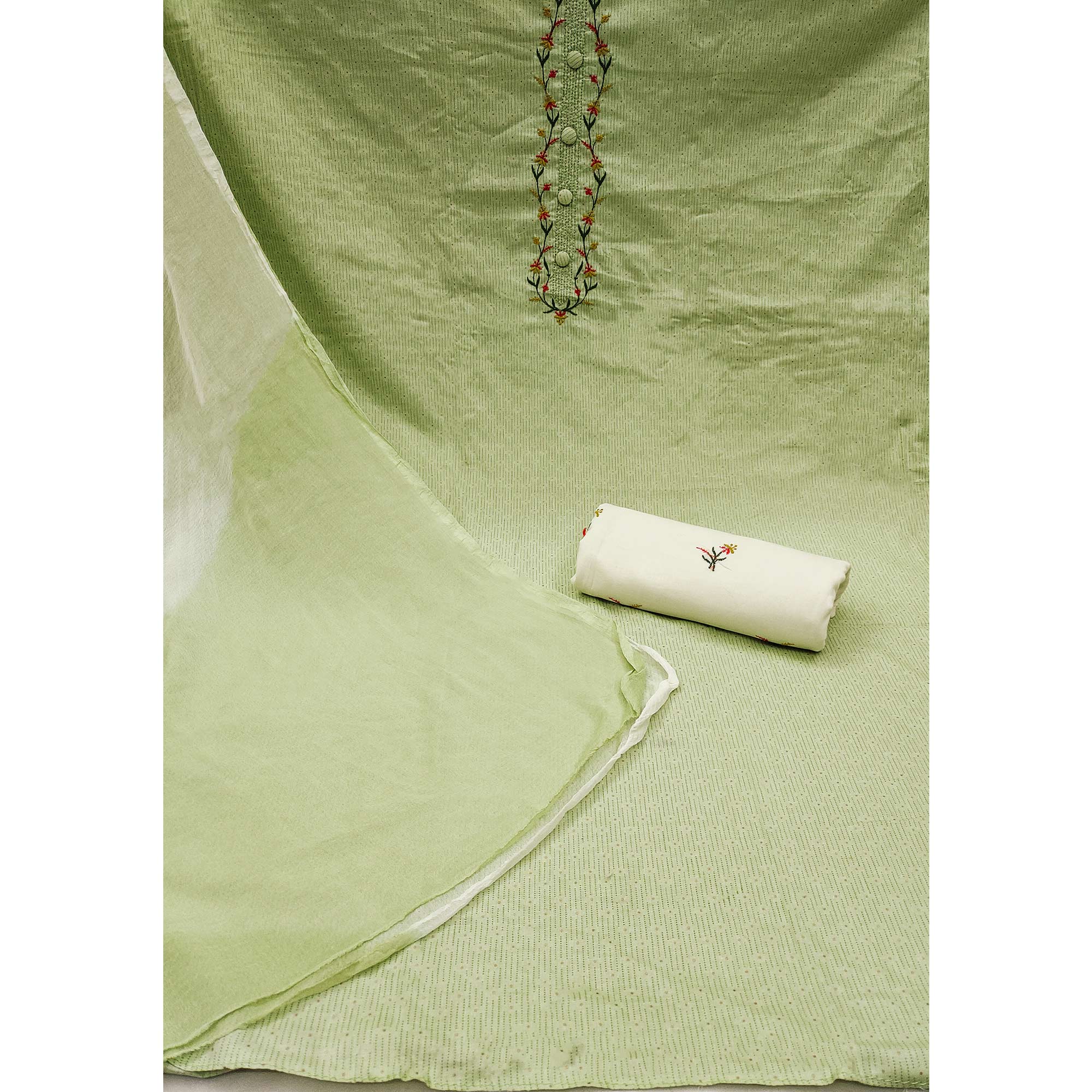Green Printed Pure Cotton Dress Material