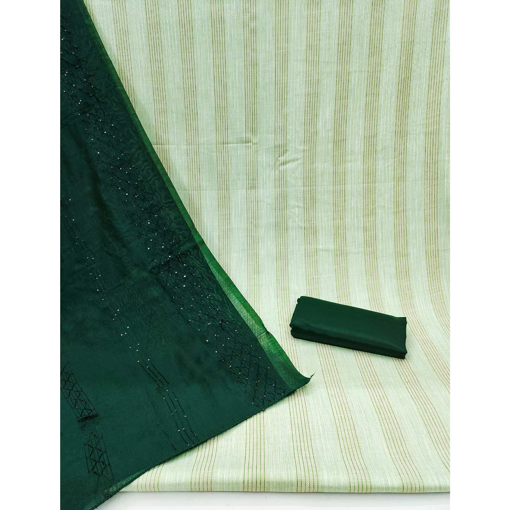 Green Striped Woven Pure Cotton Dress Material