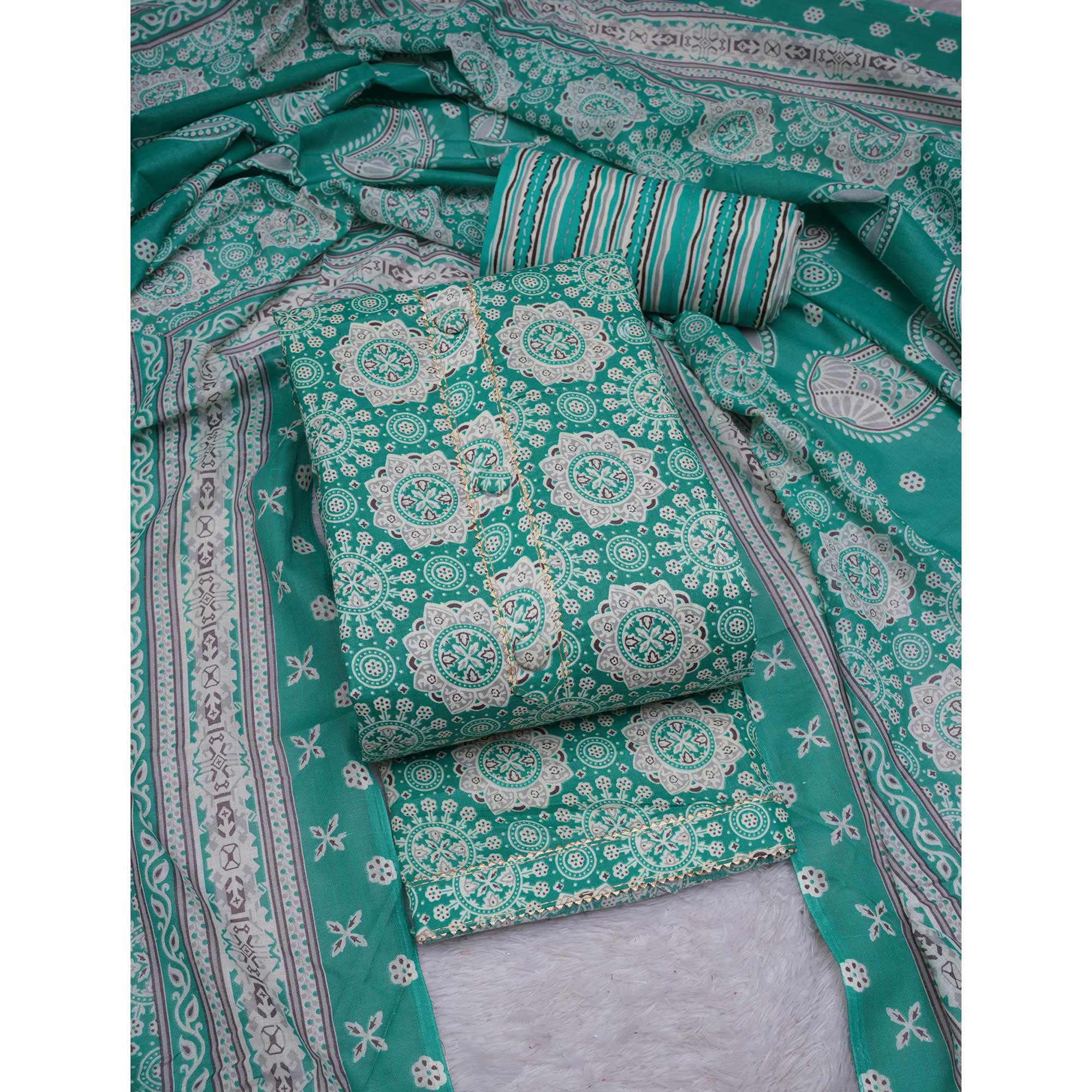 Rama Green Floral Printed Cotton Blend Dress Material