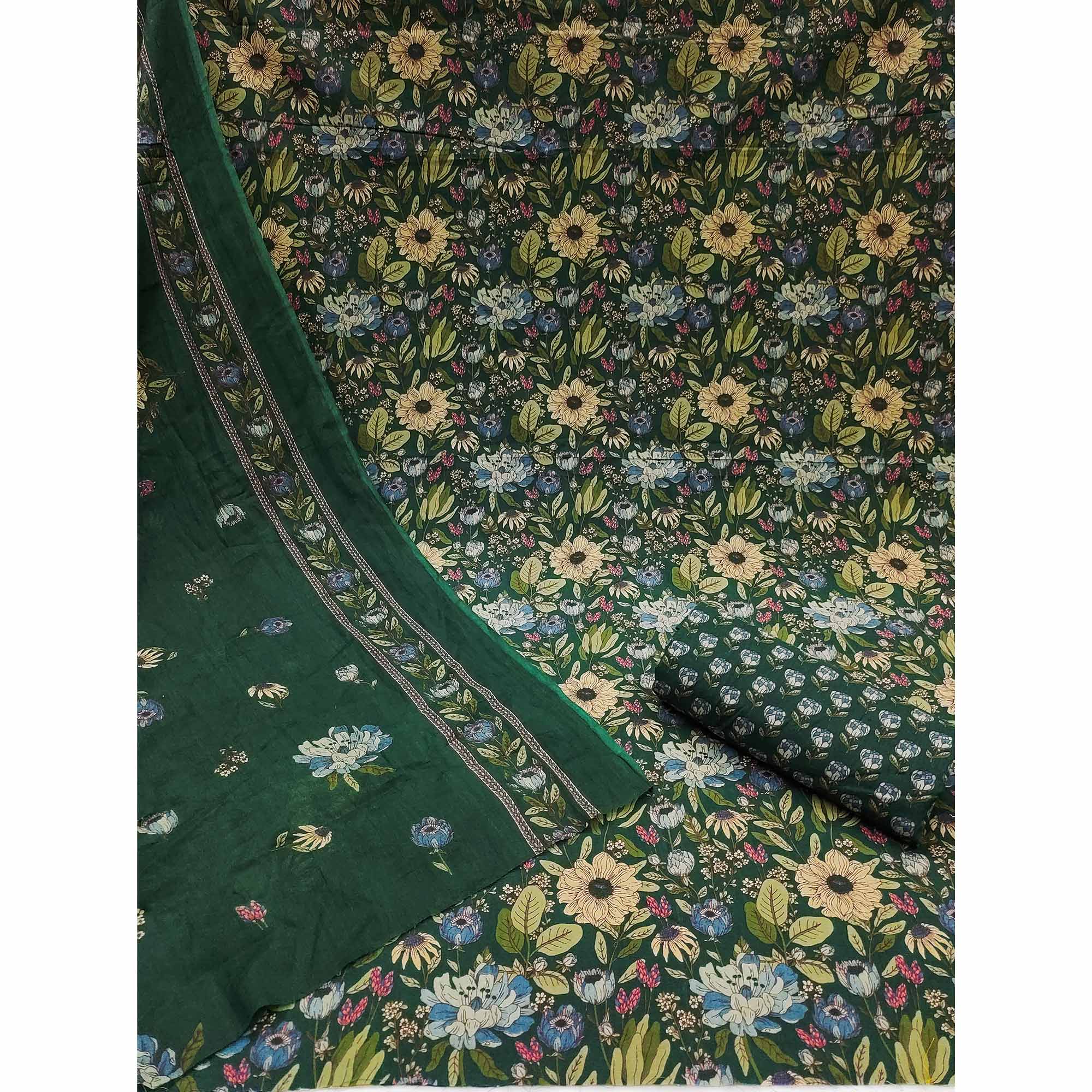 Green Floral Printed Pure Cotton Dress Material