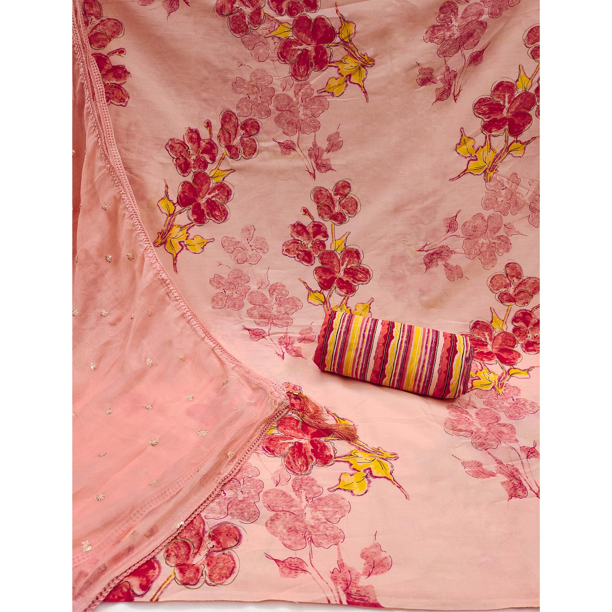 Peach Floral Printed Pure Cotton Dress Material