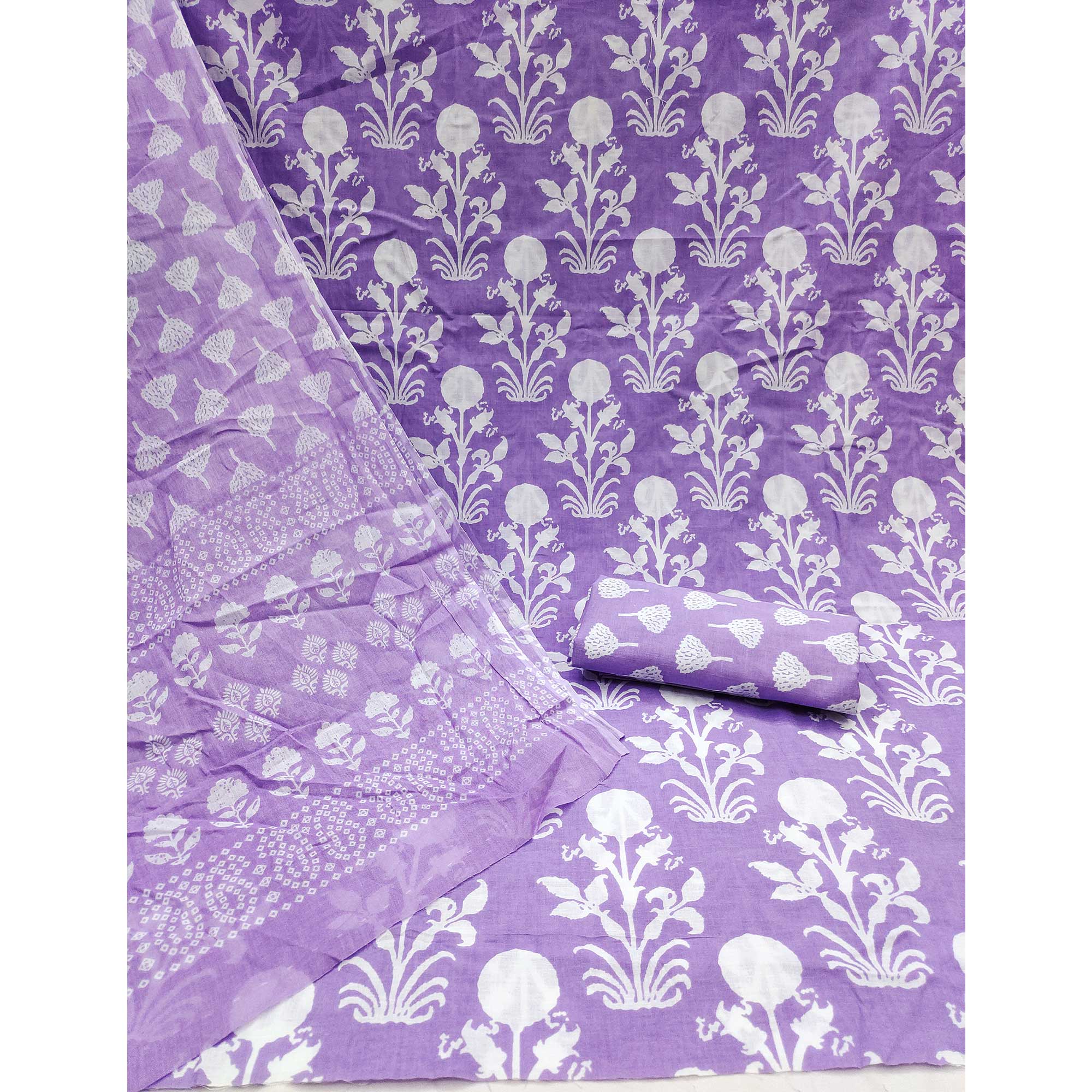 Purple Floral Printed Pure Cotton Dress Material