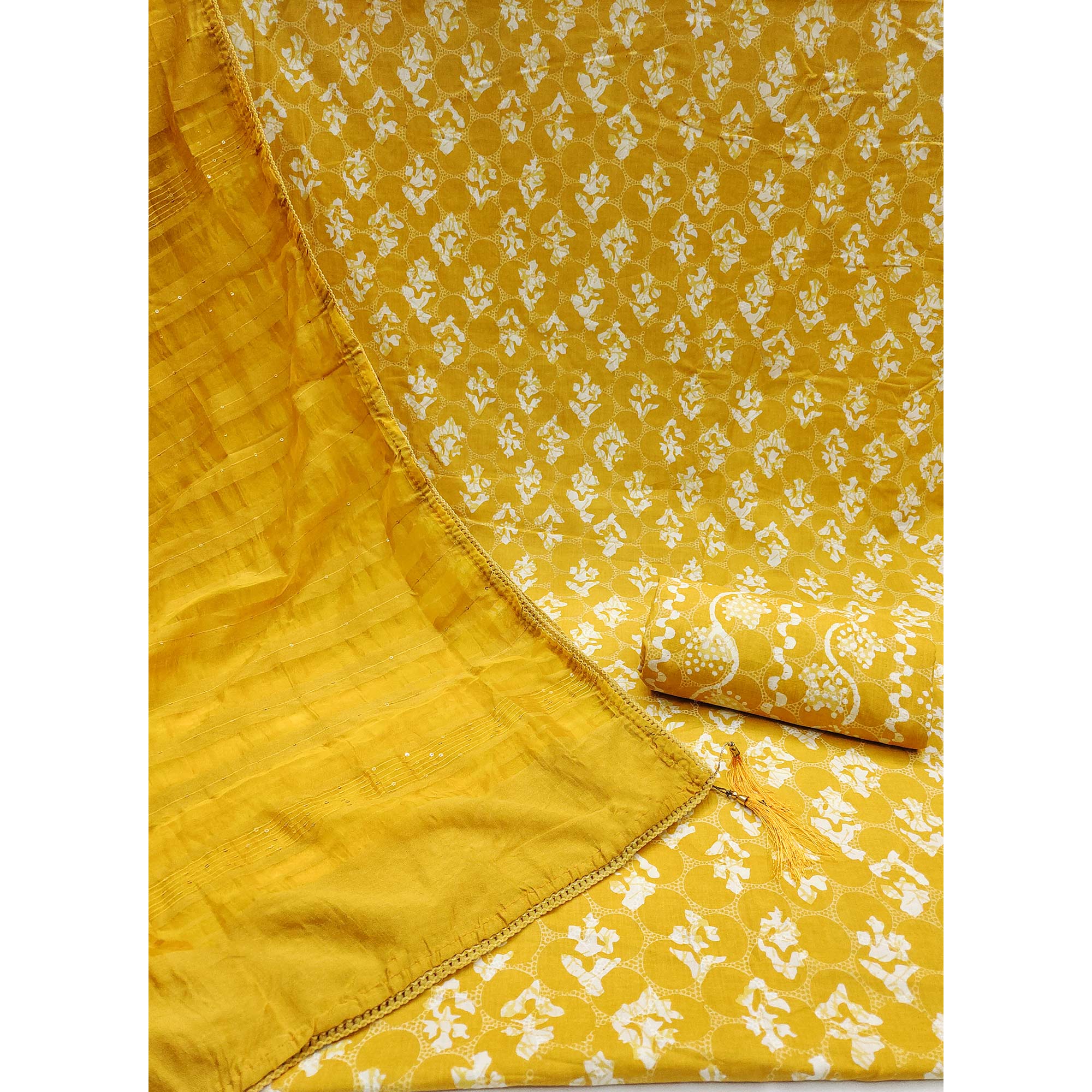 Mustard Floral Printed Pure Cotton Dress Material
