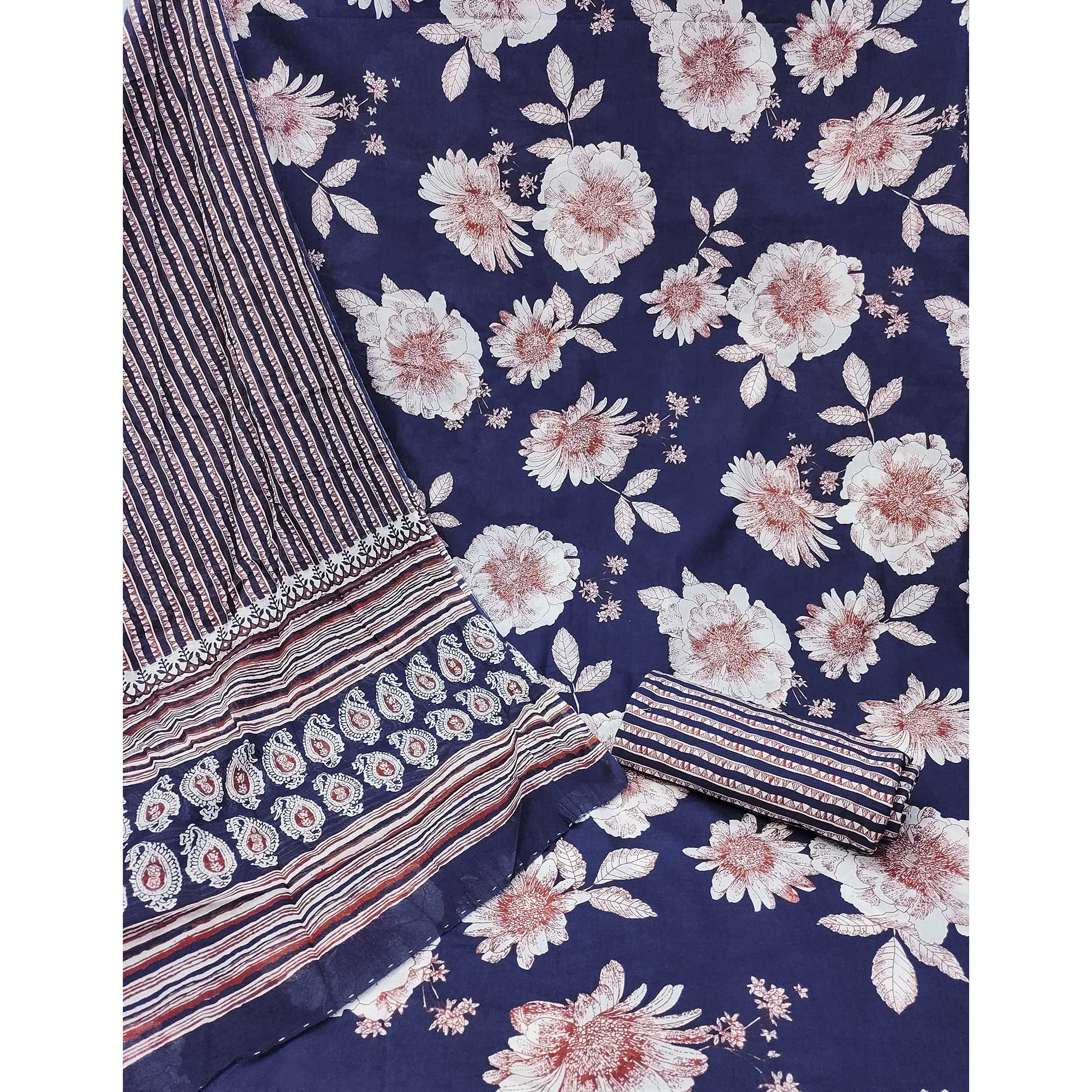 Blue Floral Printed Pure Cotton Dress Material