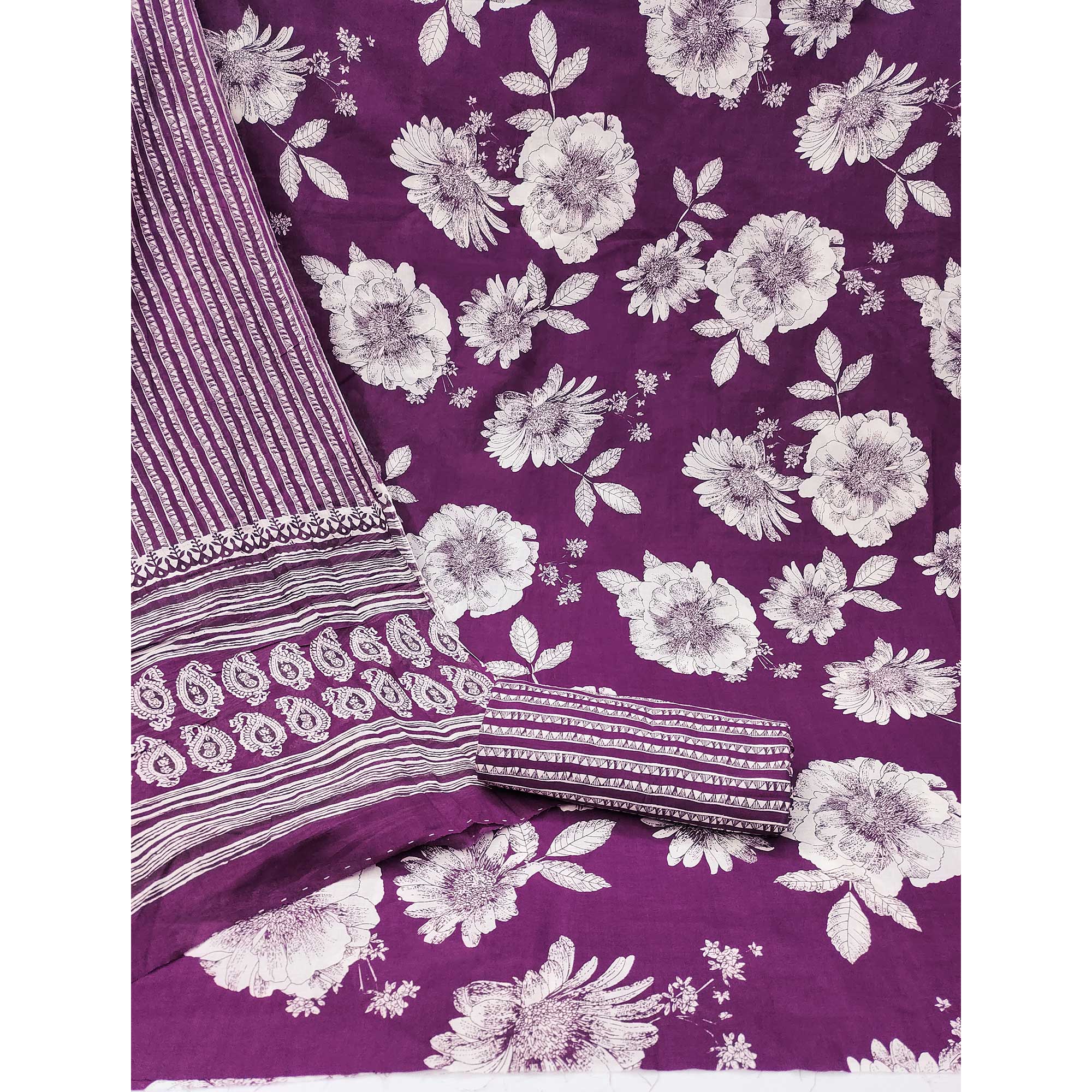 Purple Floral Printed Pure Cotton Dress Material