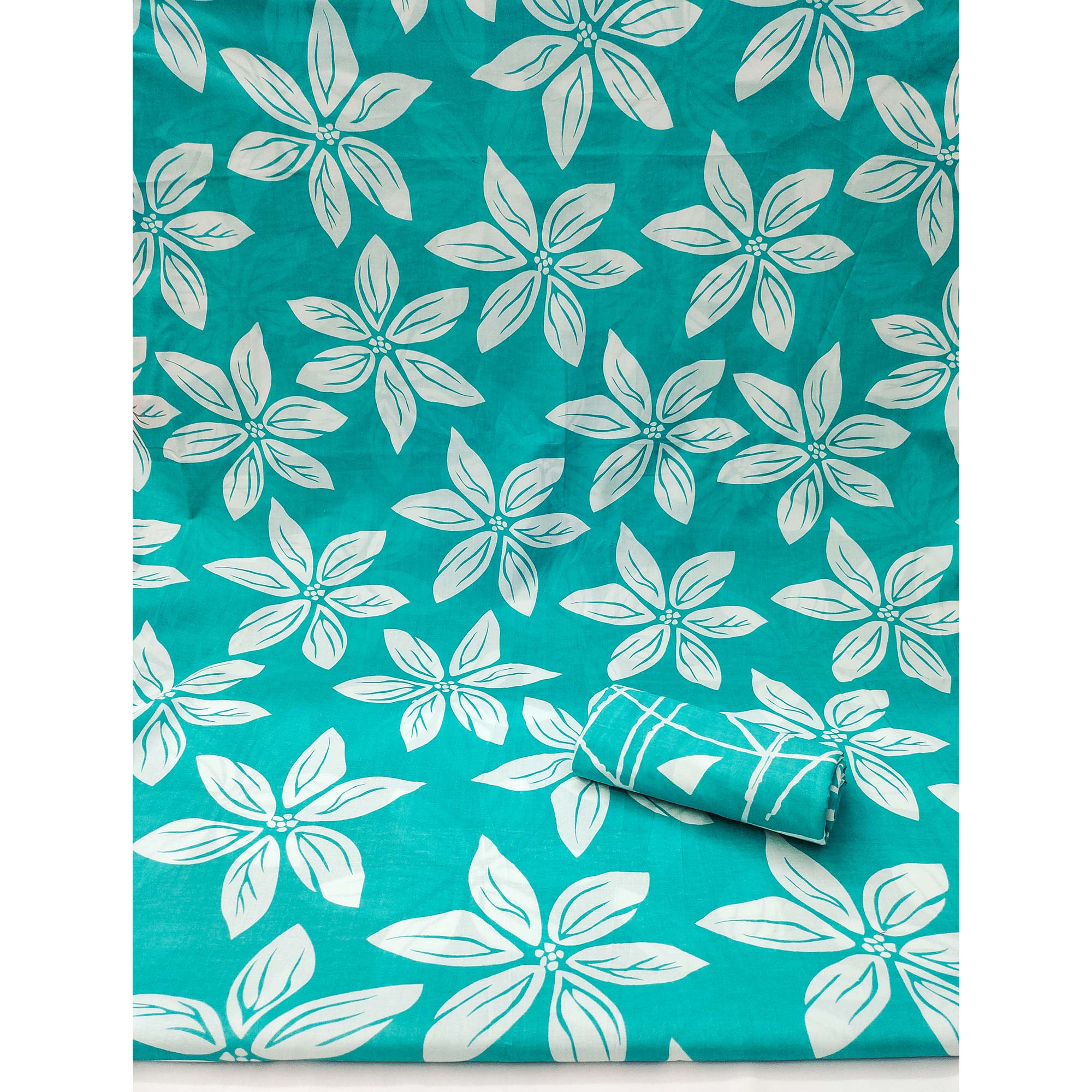 Turquoise Floral Printed Pure Cotton Dress Material