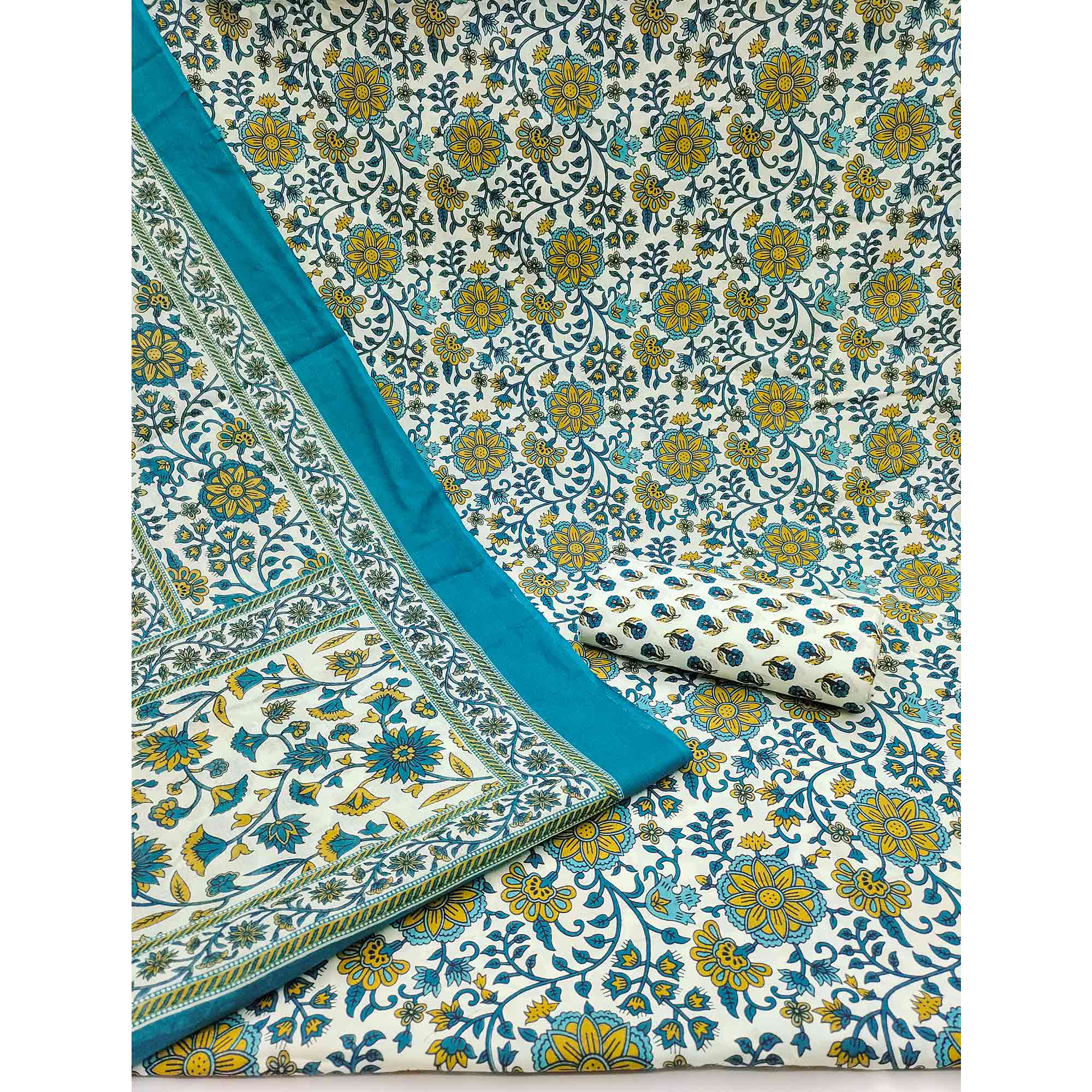 Rama Blue Floral Printed Pure Cotton Dress Material