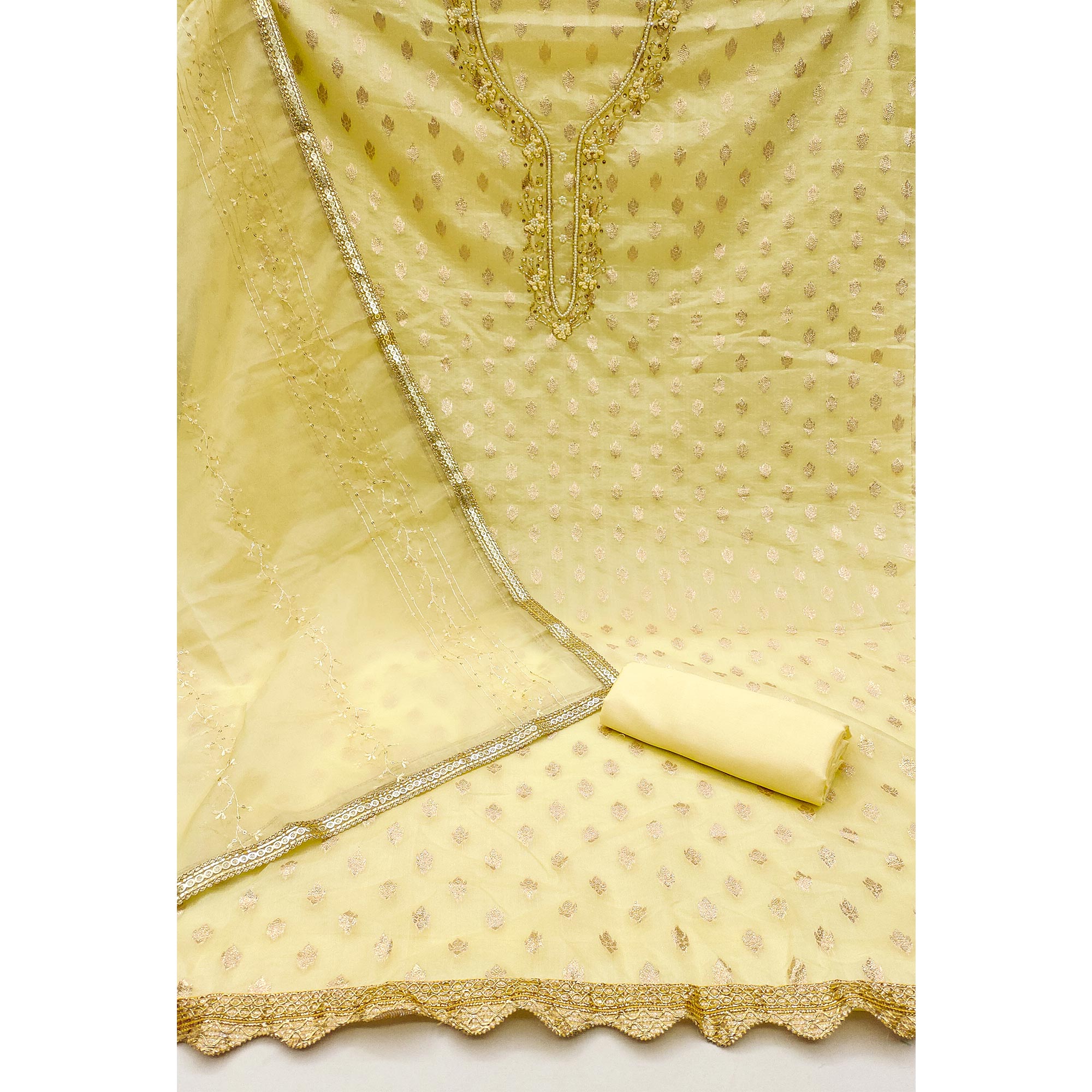 Yellow Woven Organza Dress Material