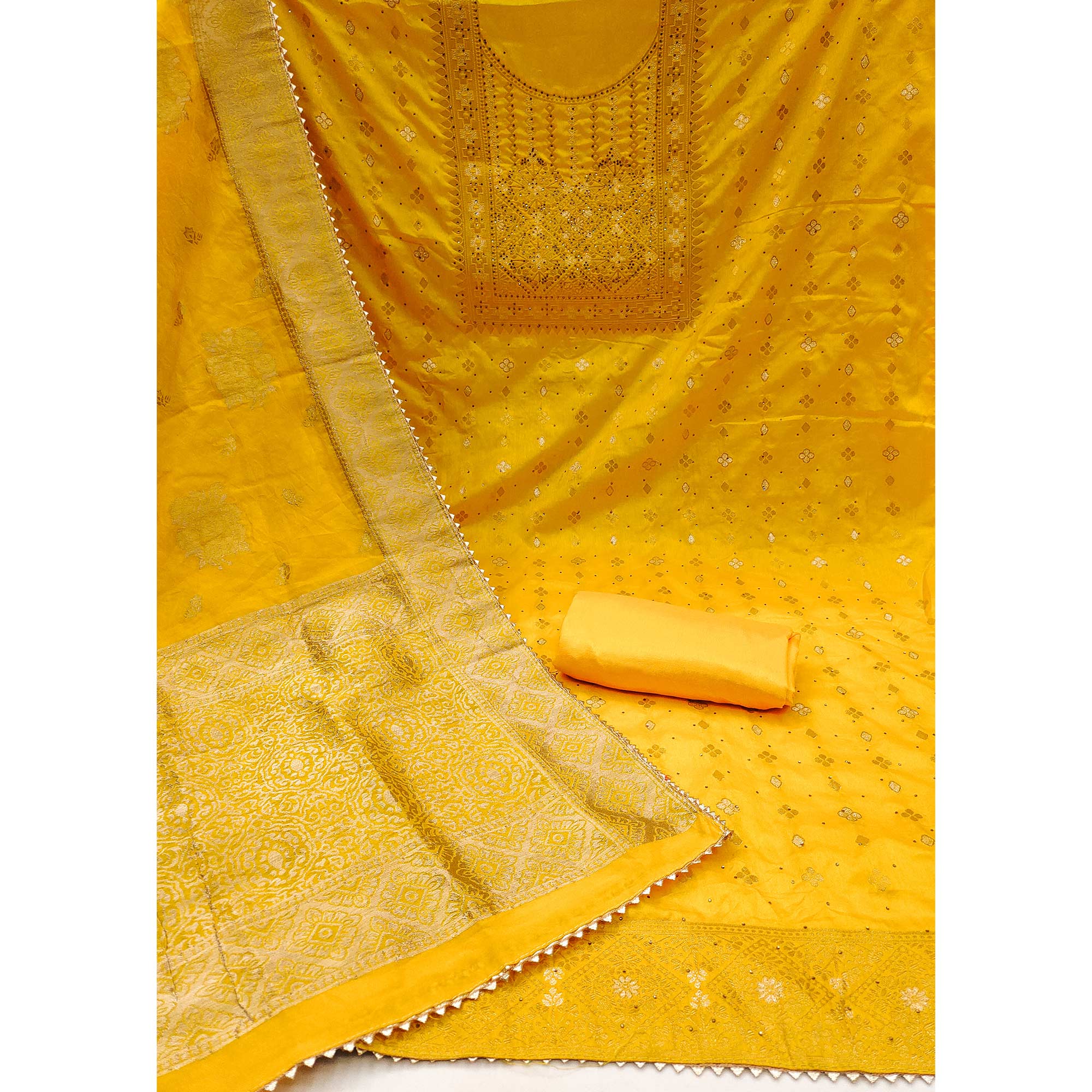 Yellow Woven Cotton Silk Dress Material