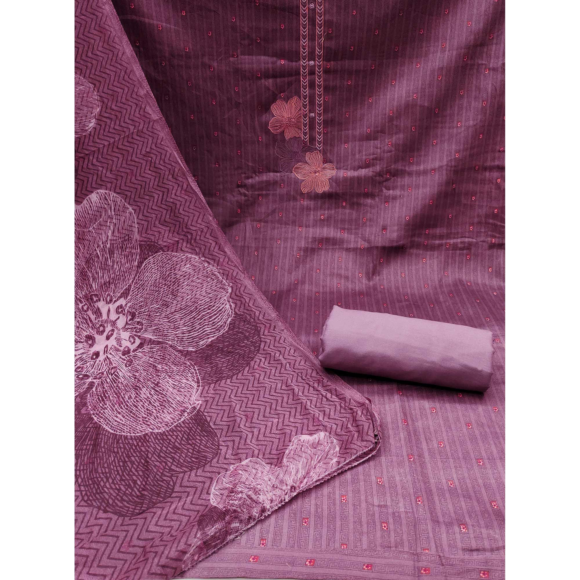 Purple Floral Printed Pure Cotton Dress Material