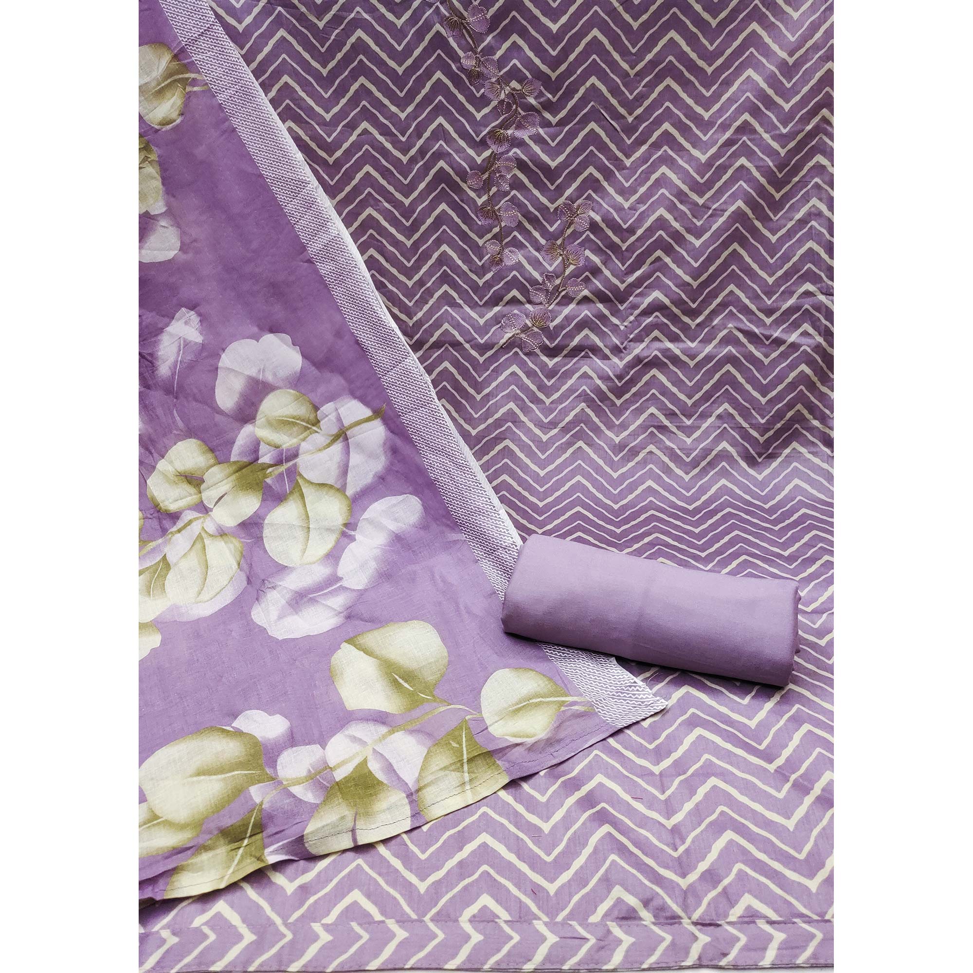 Purple Printed Cotton Silk Dress Material