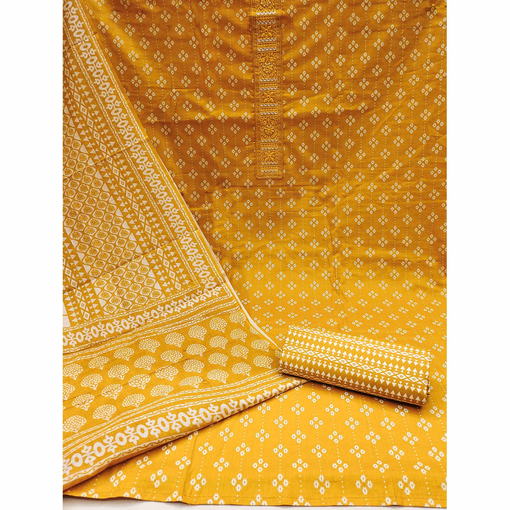 Mustard Floral Printed Pure Cotton Dress Material