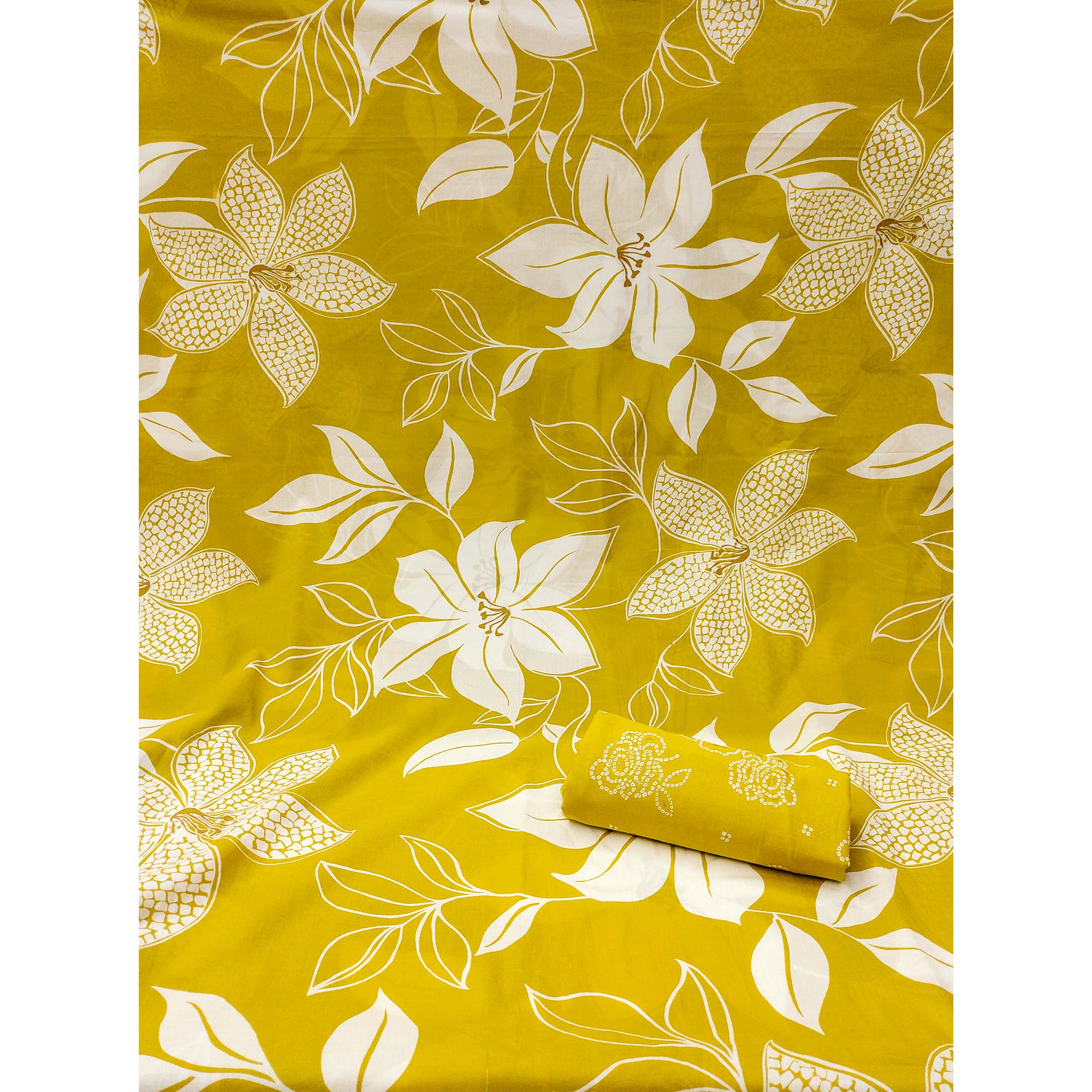 Mustard Floral Printed Pure Cotton Dress Material