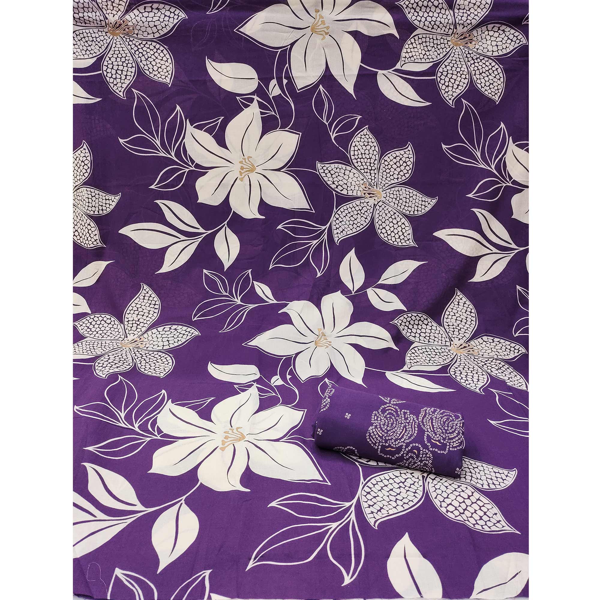 Purple Floral Printed Pure Cotton Dress Material