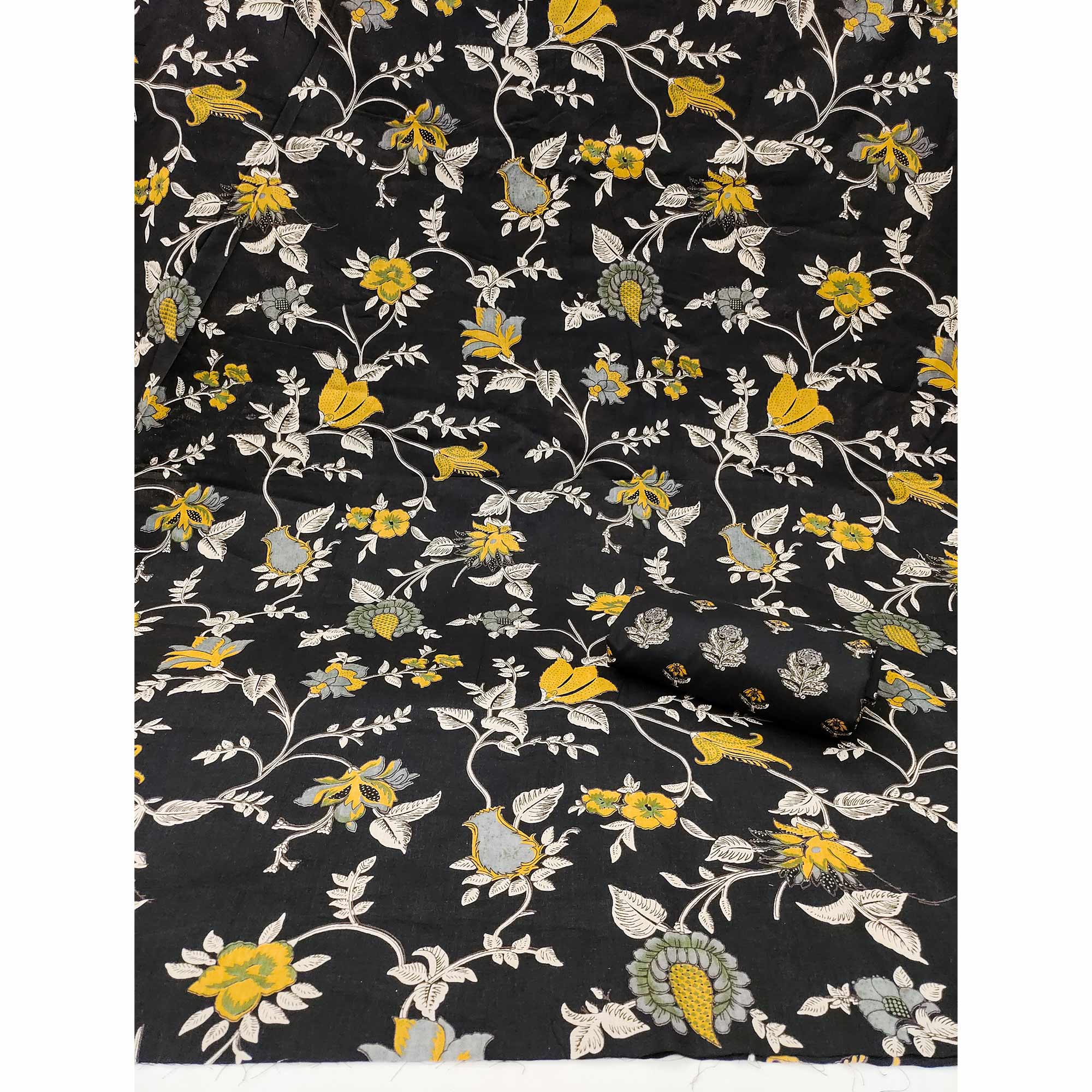 Black Floral Printed Pure Cotton Dress Material